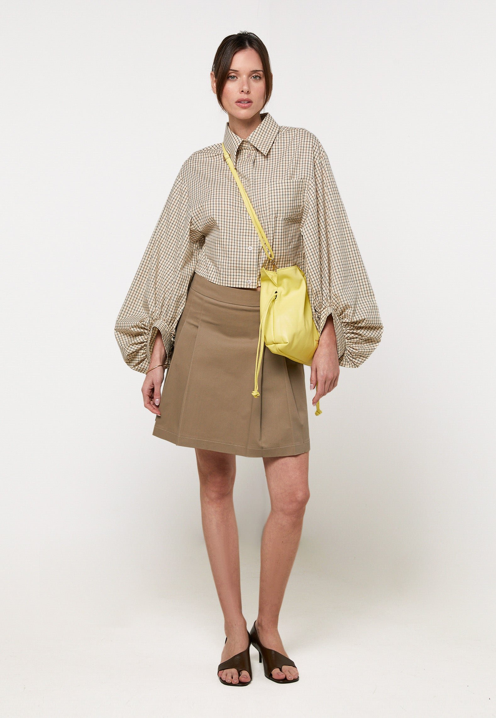 Short checked shirt with puff sleeves RODIER Beige