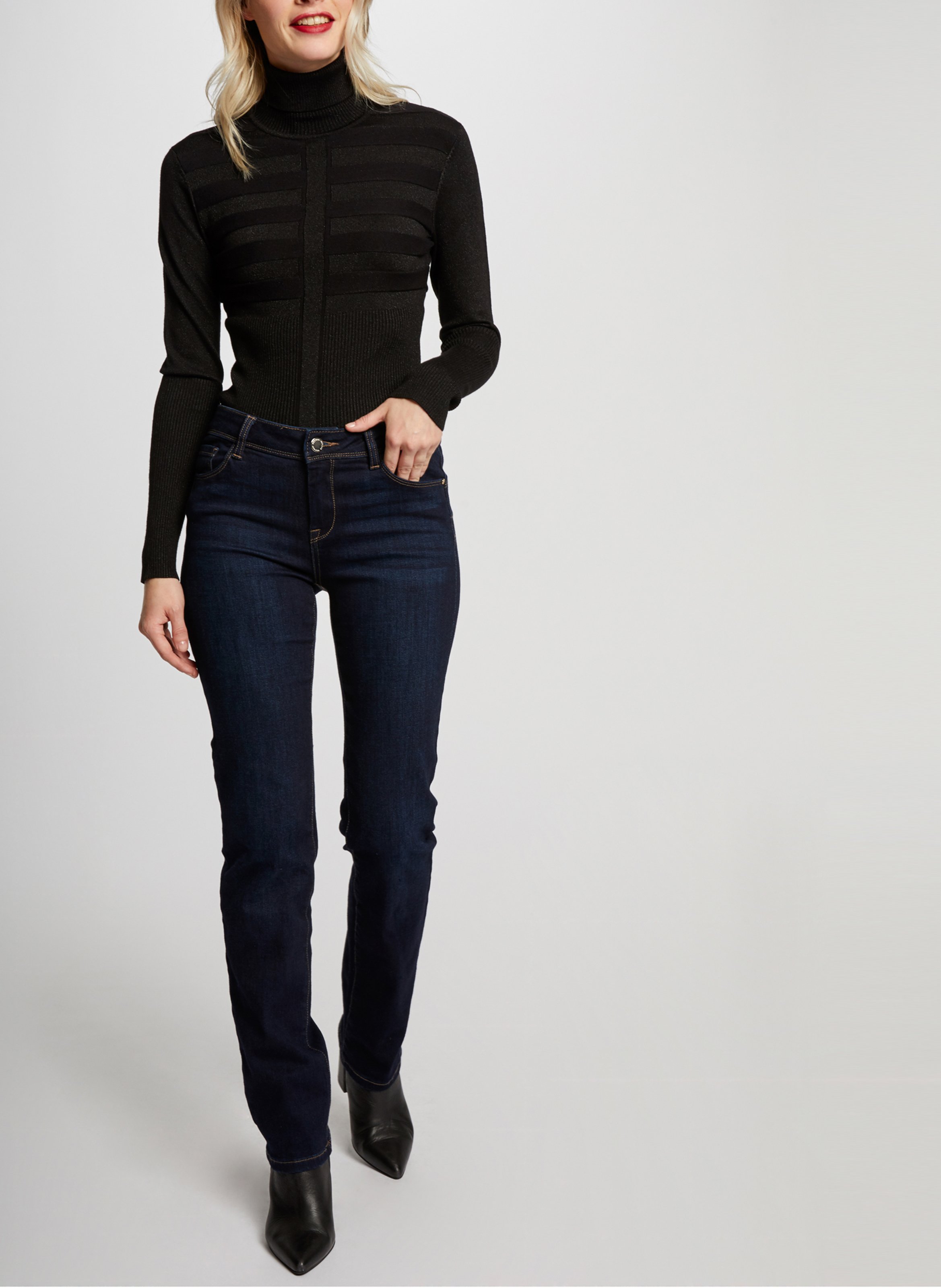 Rollkragenpullover aus metallischem Strick MORGAN Schwarz