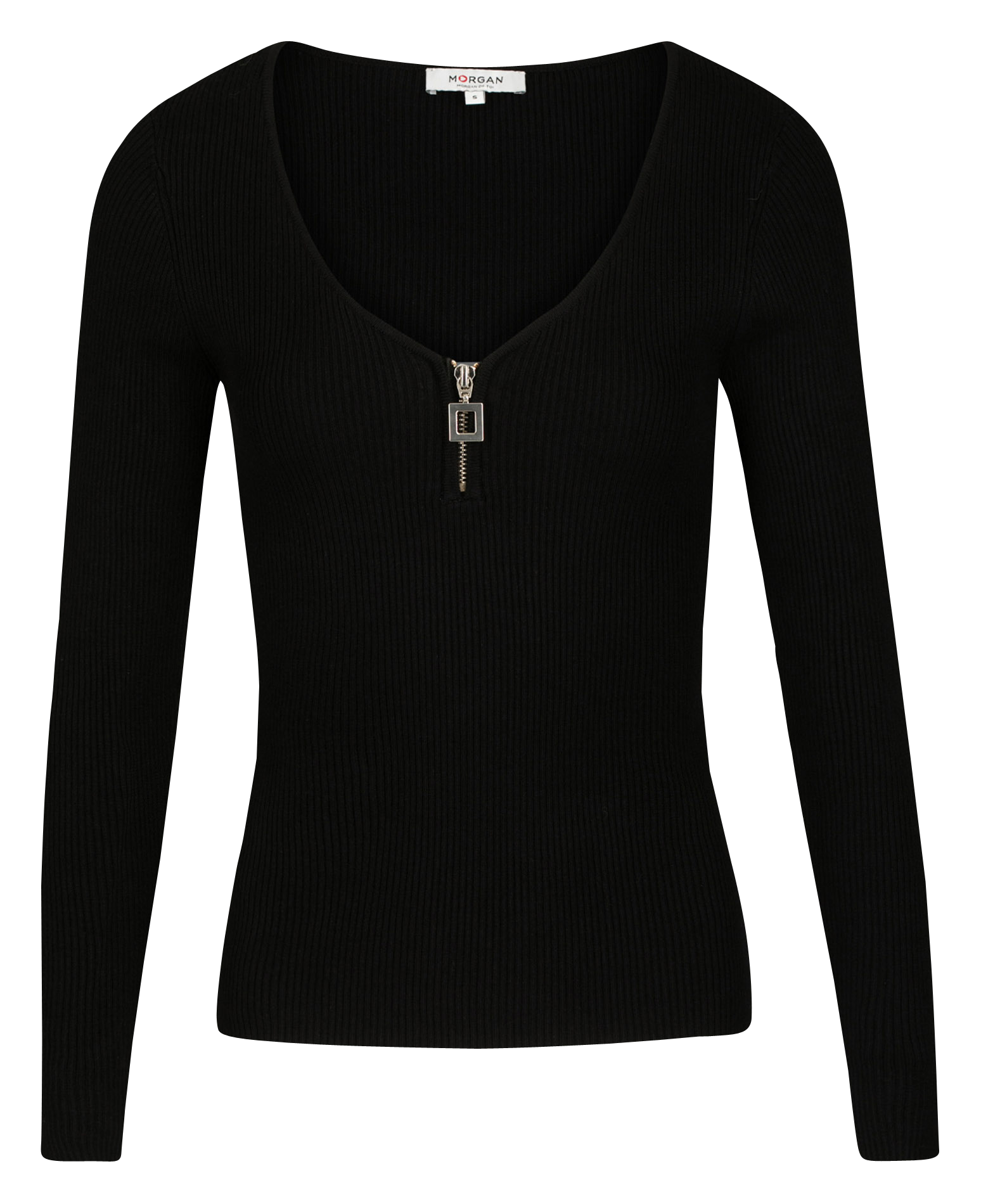 Pull col V zippé en maille mélangée MORGAN Noir