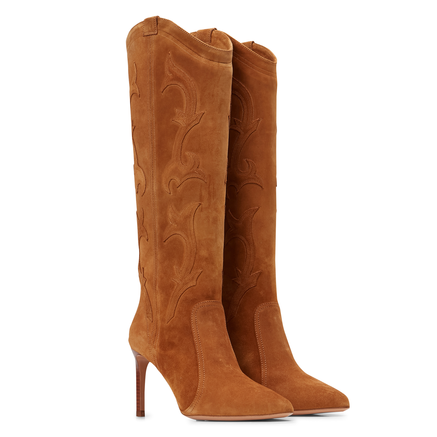 Bottes à talon en cuir velours BA&SH Marron