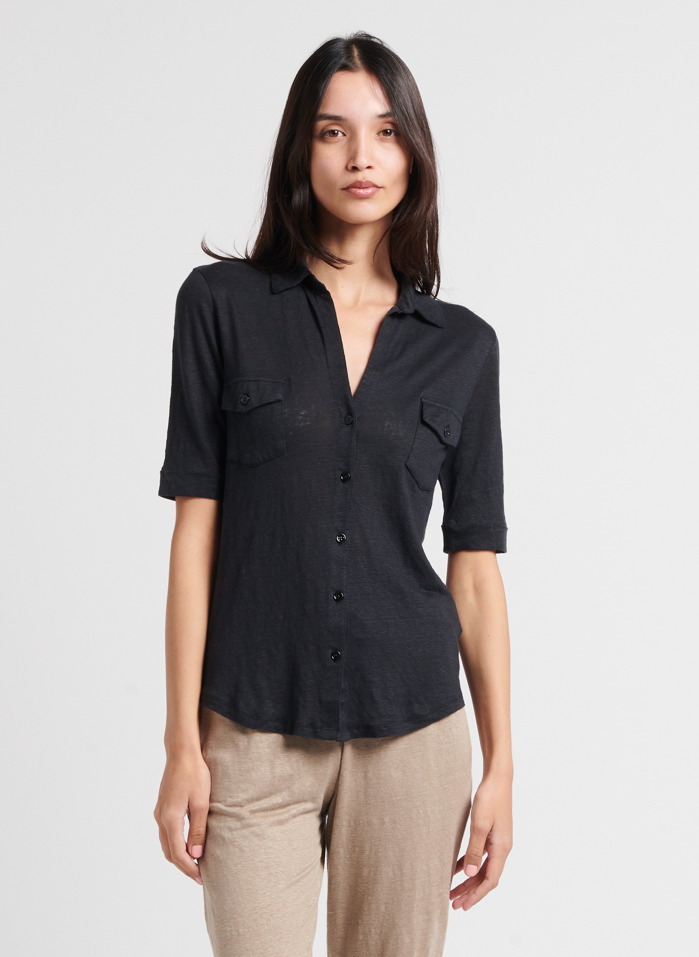 Linen-blend shirt with classic collar MAJESTIC FILATURES