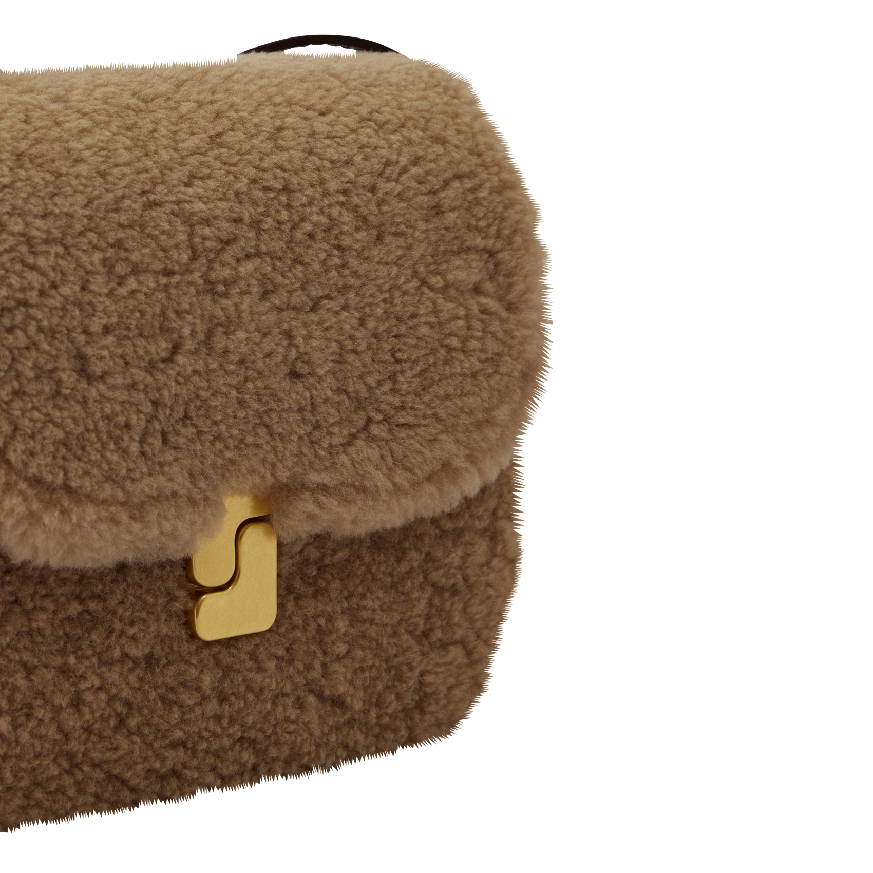 Sac bi-matière en cuir glacé et shearling  SOEUR Marron