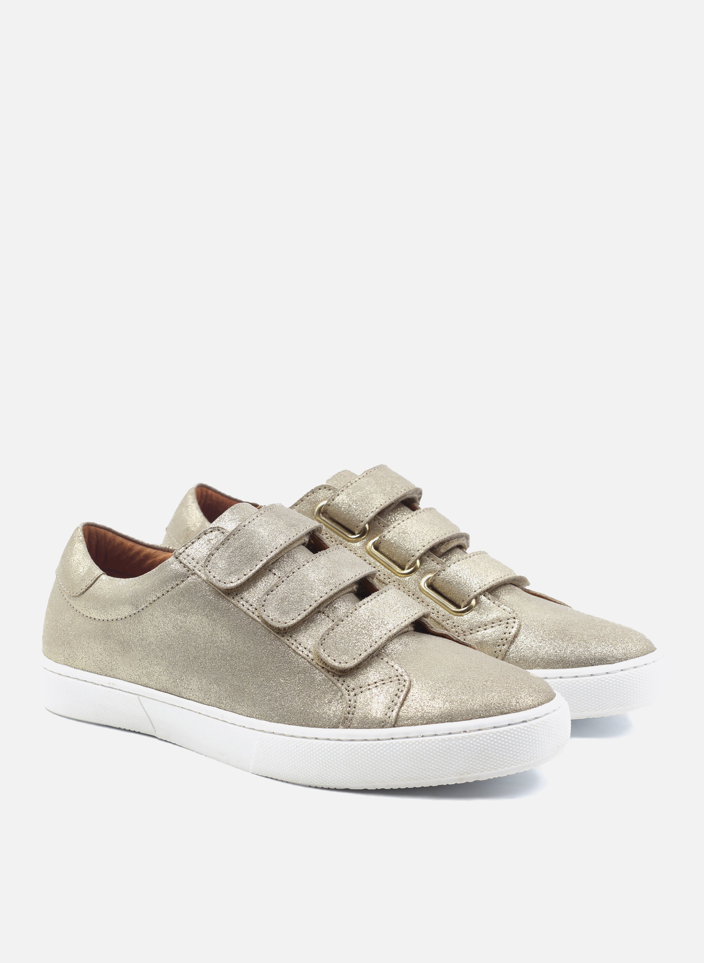 Metallic leather Velcro trainers JULES & JENN Golden