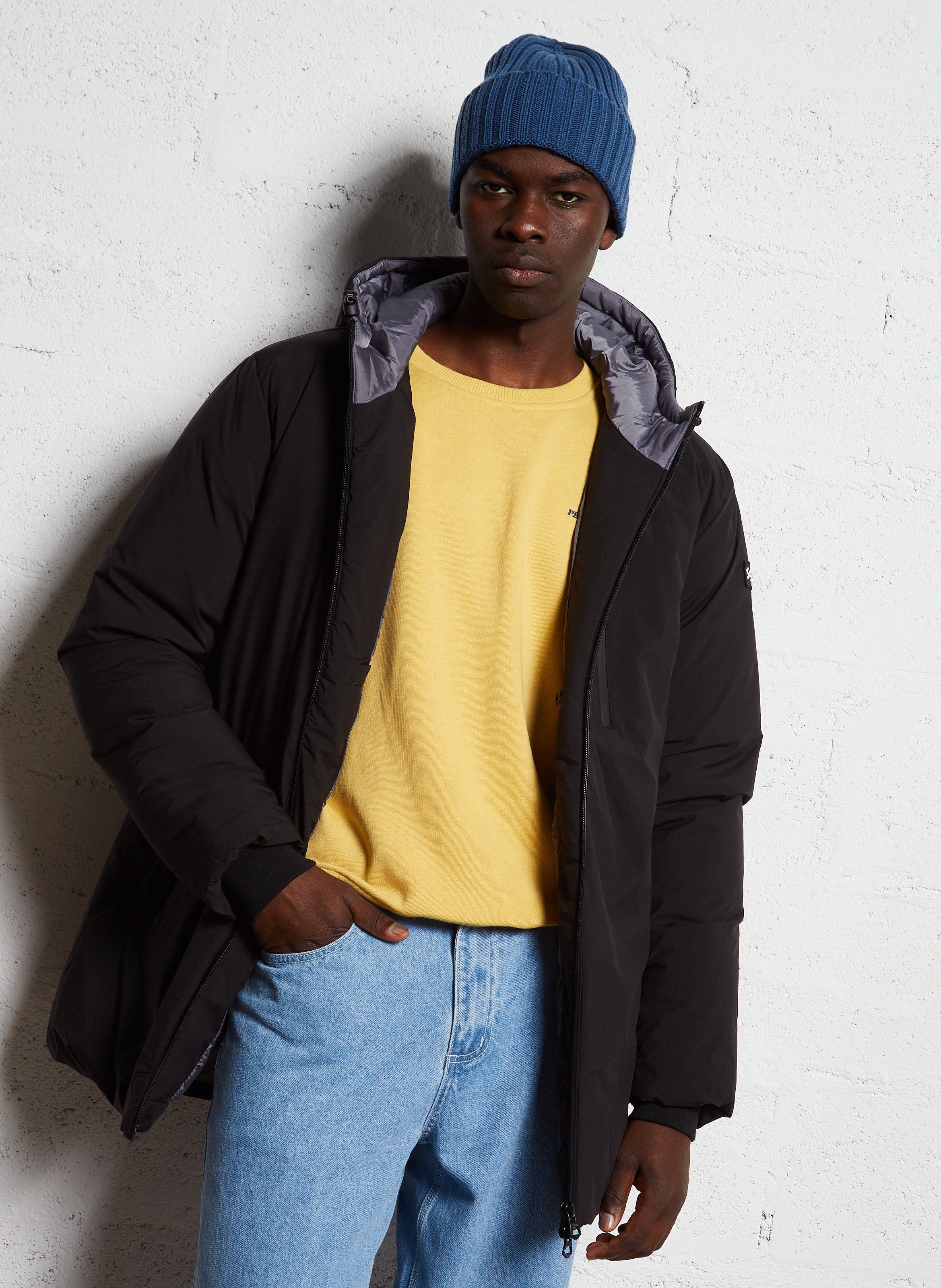 Parka longue droite à capuche Noir