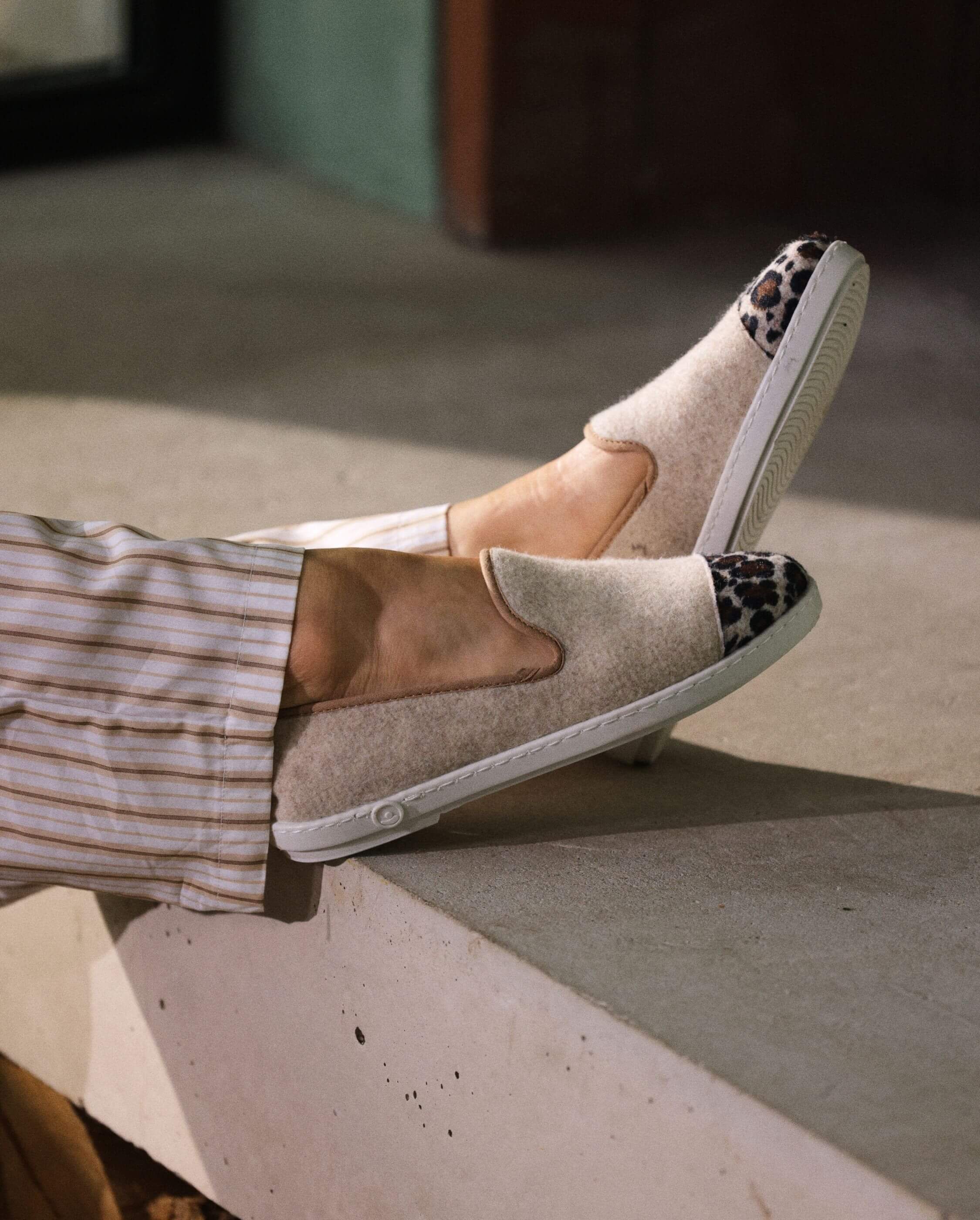 Women's wool slipper, beige leopard ANGARDE Beige