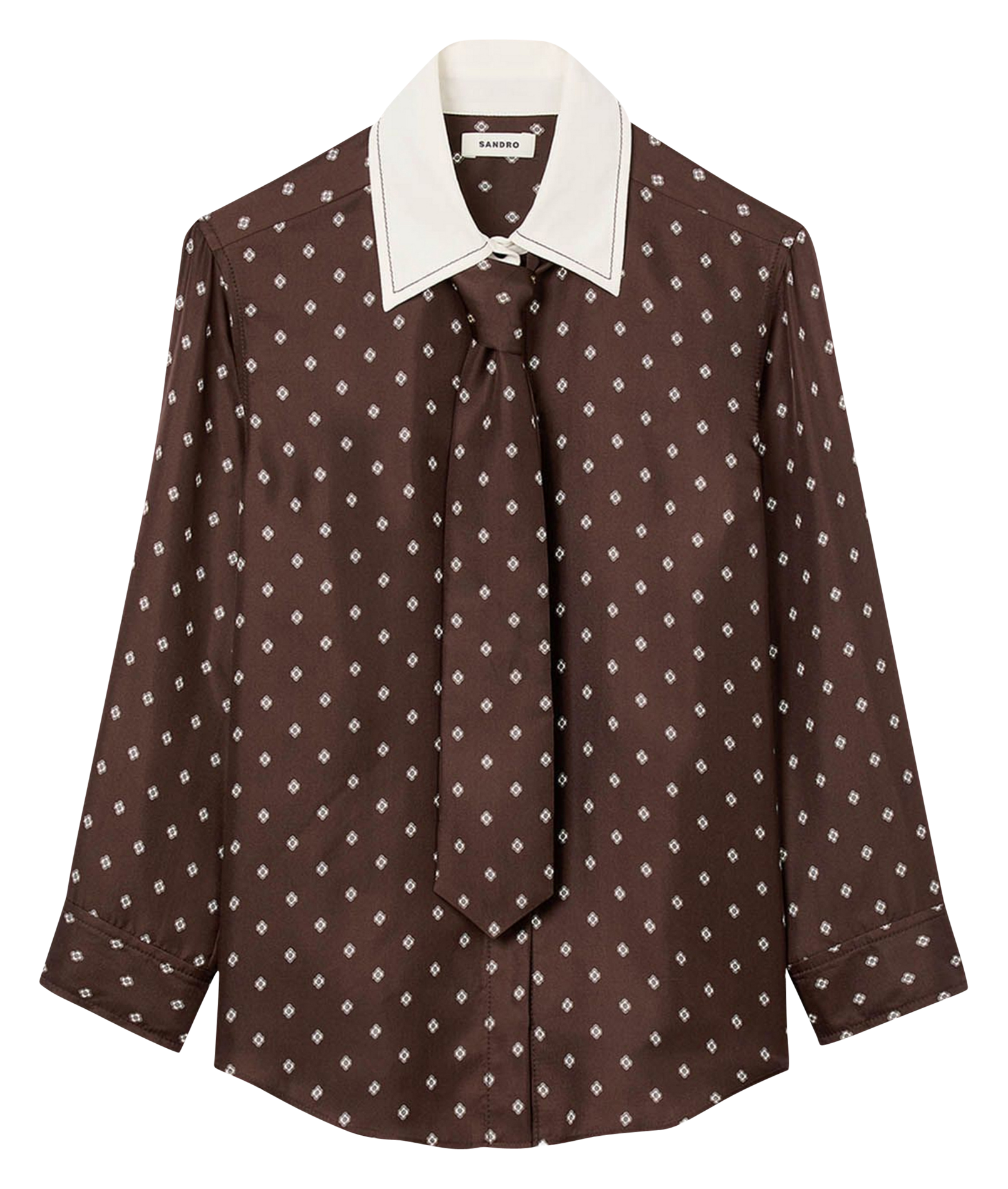 Chemise à pois en soie SANDRO Marron