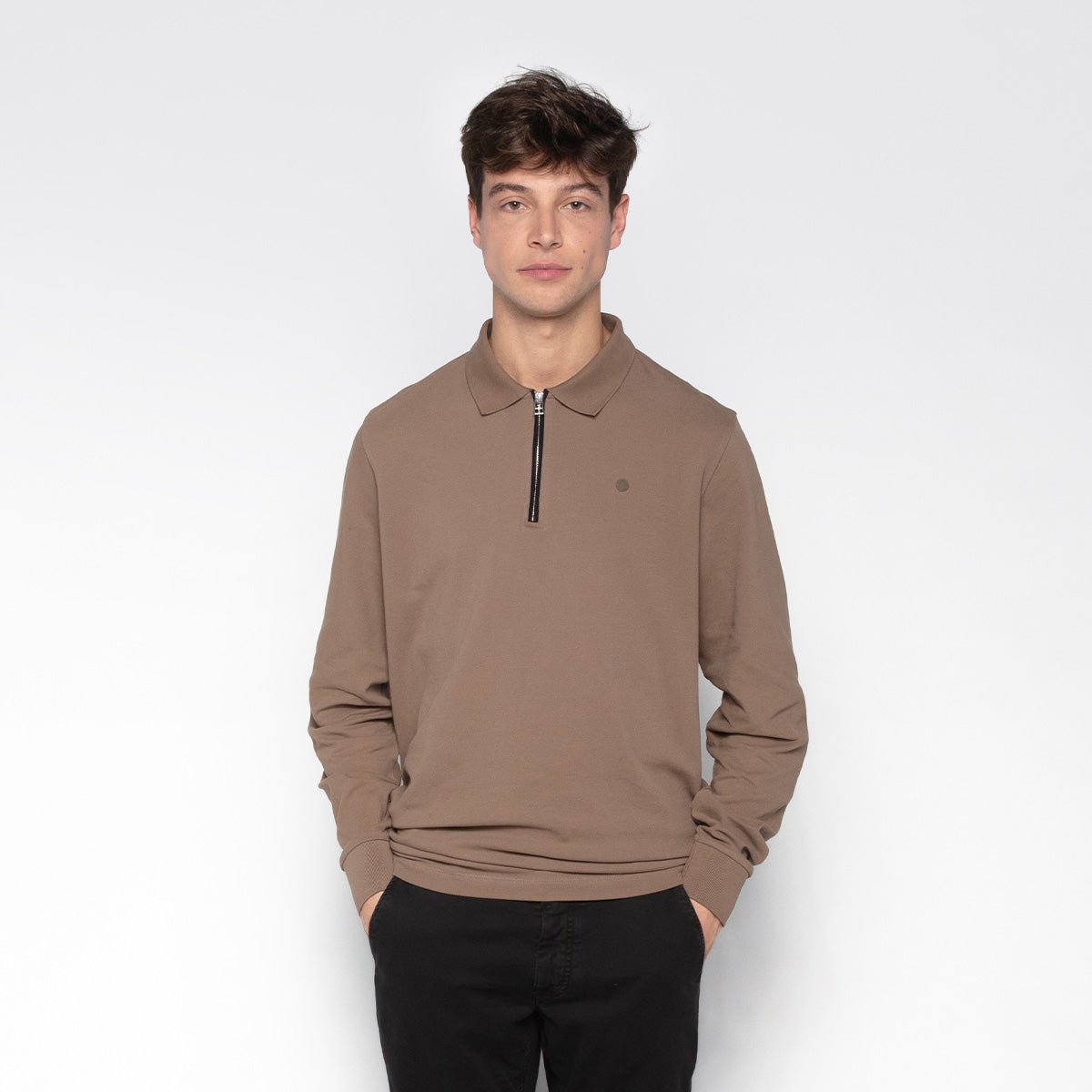 Long-sleeve polo with zip SERGE BLANCO Brown