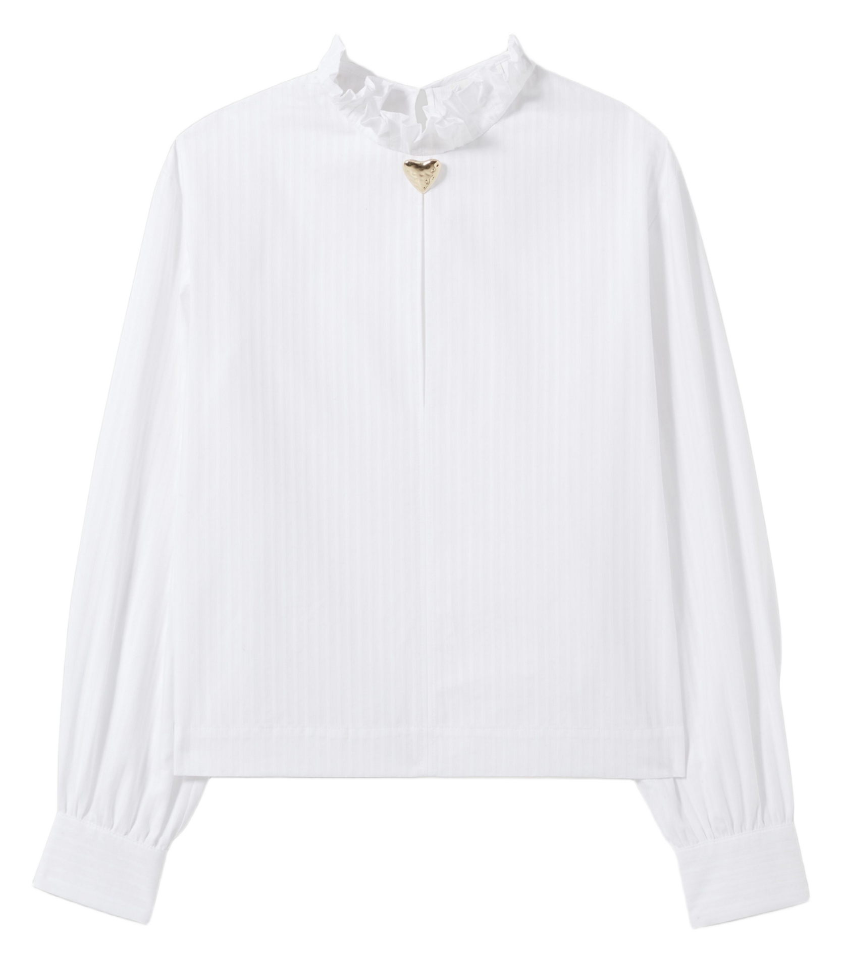 Blouse droite col victorien rayée en coton CLAUDIE PIERLOT Blanc