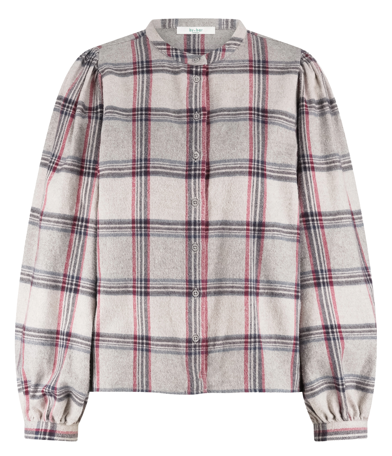 Wijdvallende blouse met ronde hals en ruitjes BY BAR Grijs