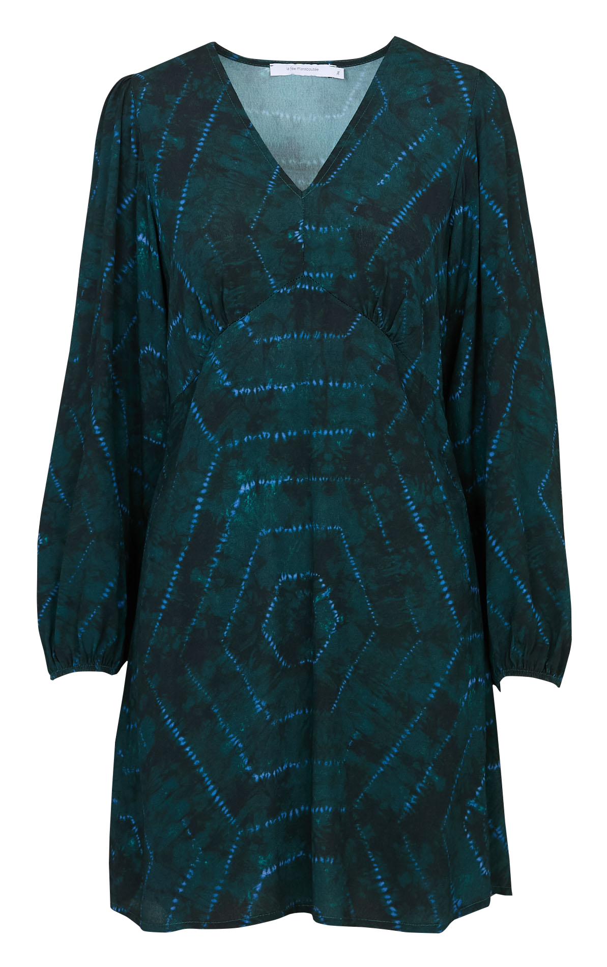 Korte jurk met V-hals en print LA FEE MARABOUTEE Blue