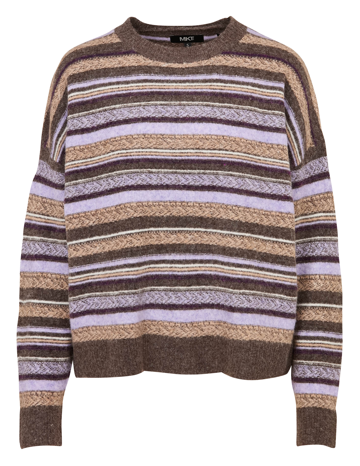 Pull ample col rond rayé en laine mélangée MKT Marron