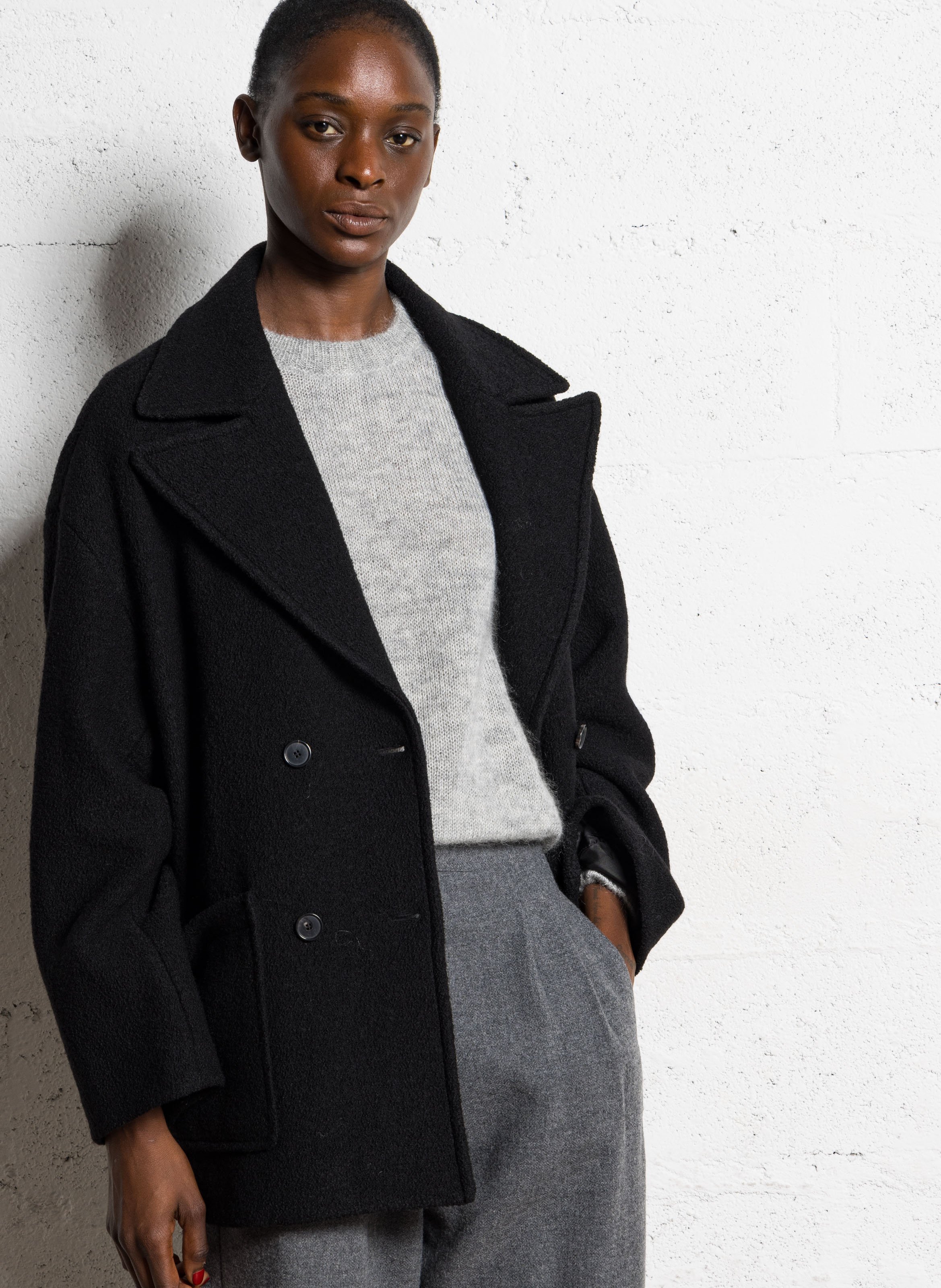 Manteau col tailleur en laine MASSCOB Noir