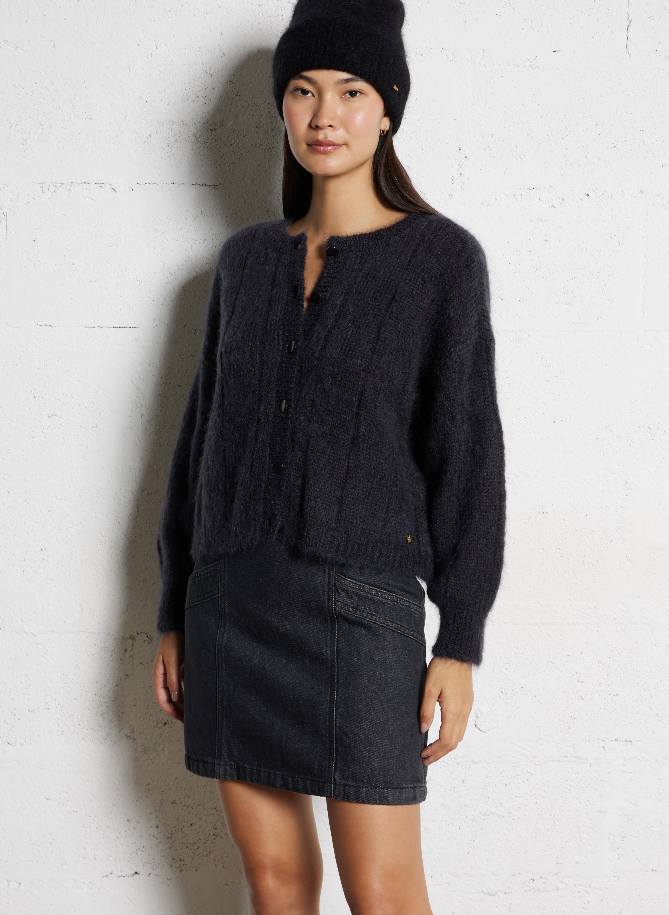 Oversized fluffy wool blend vest DES PETITS HAUTS Black