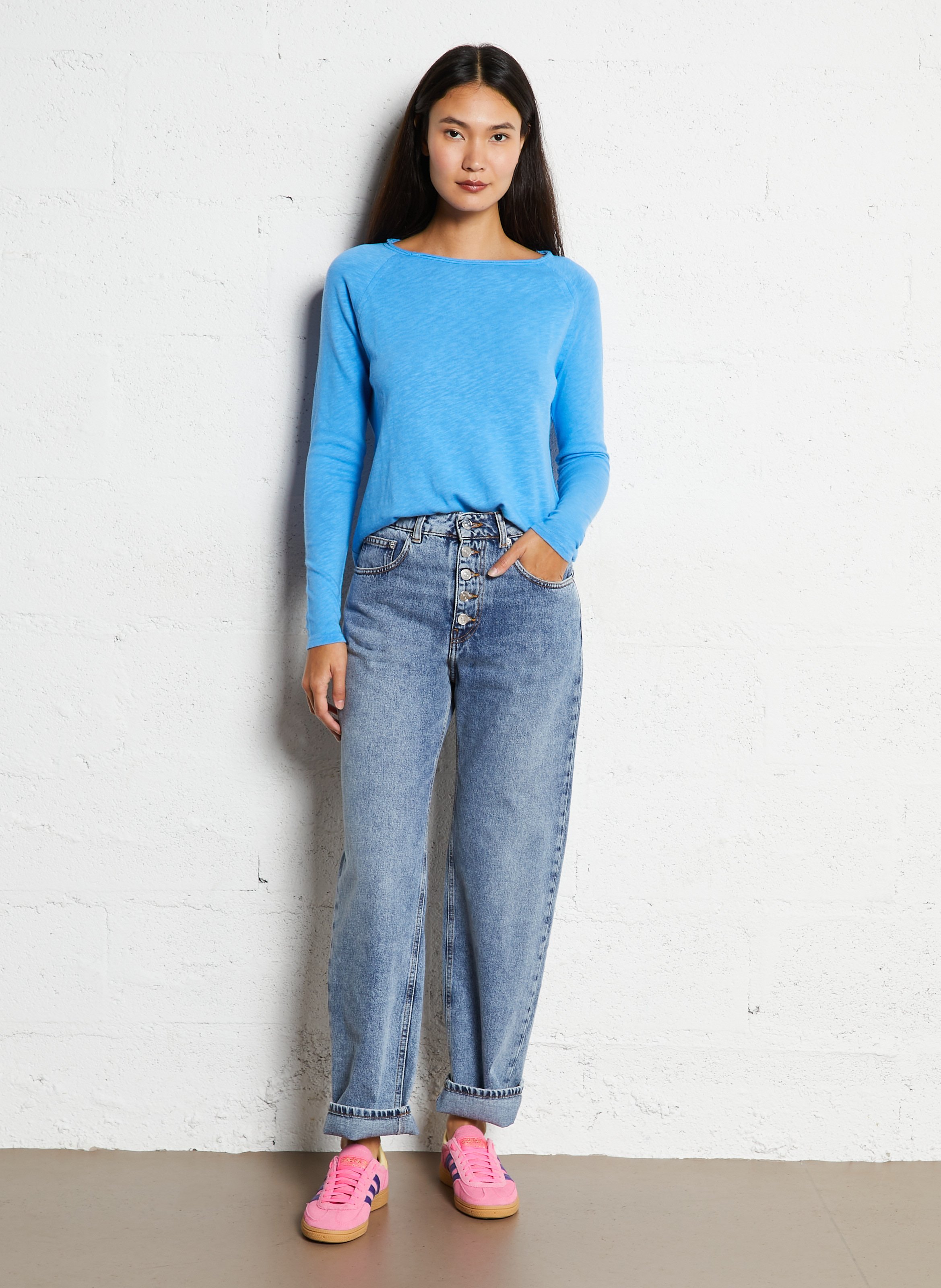 Jean taille haute droit délavé BERENICE Bleu