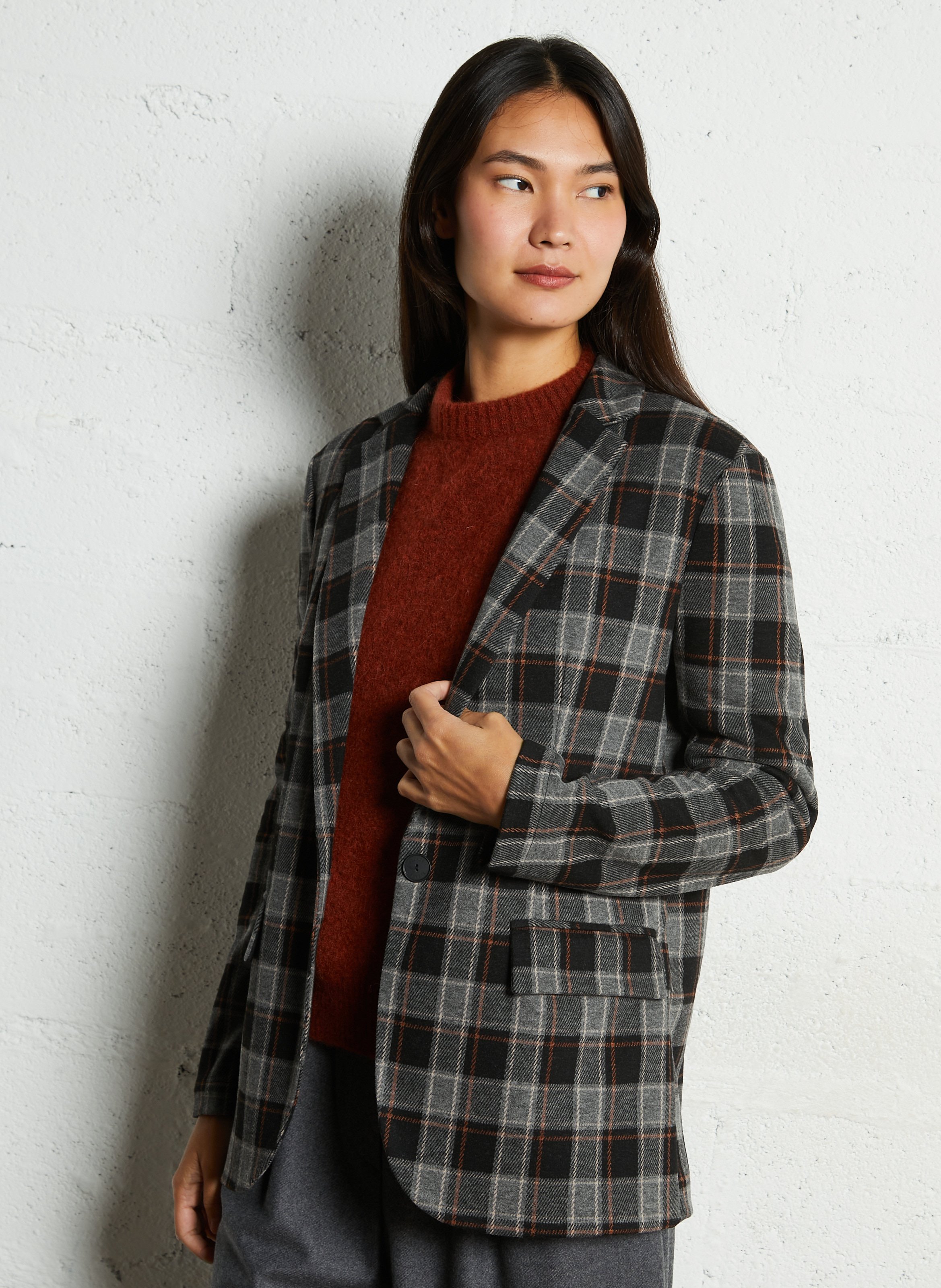 Veste tailleur droite à carreaux PLEASE Noir