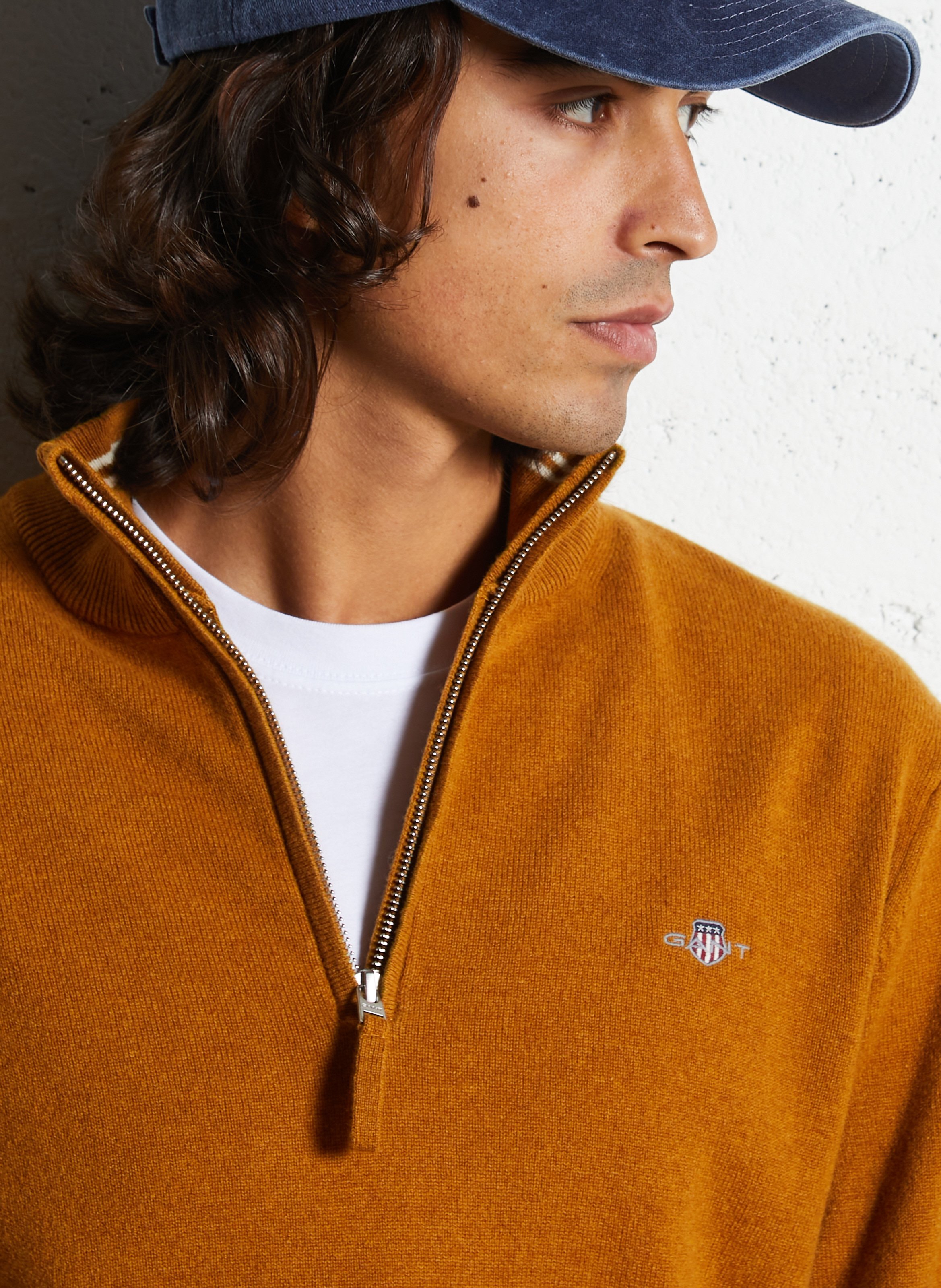 High-neck wool sweater with zip GANT Brown