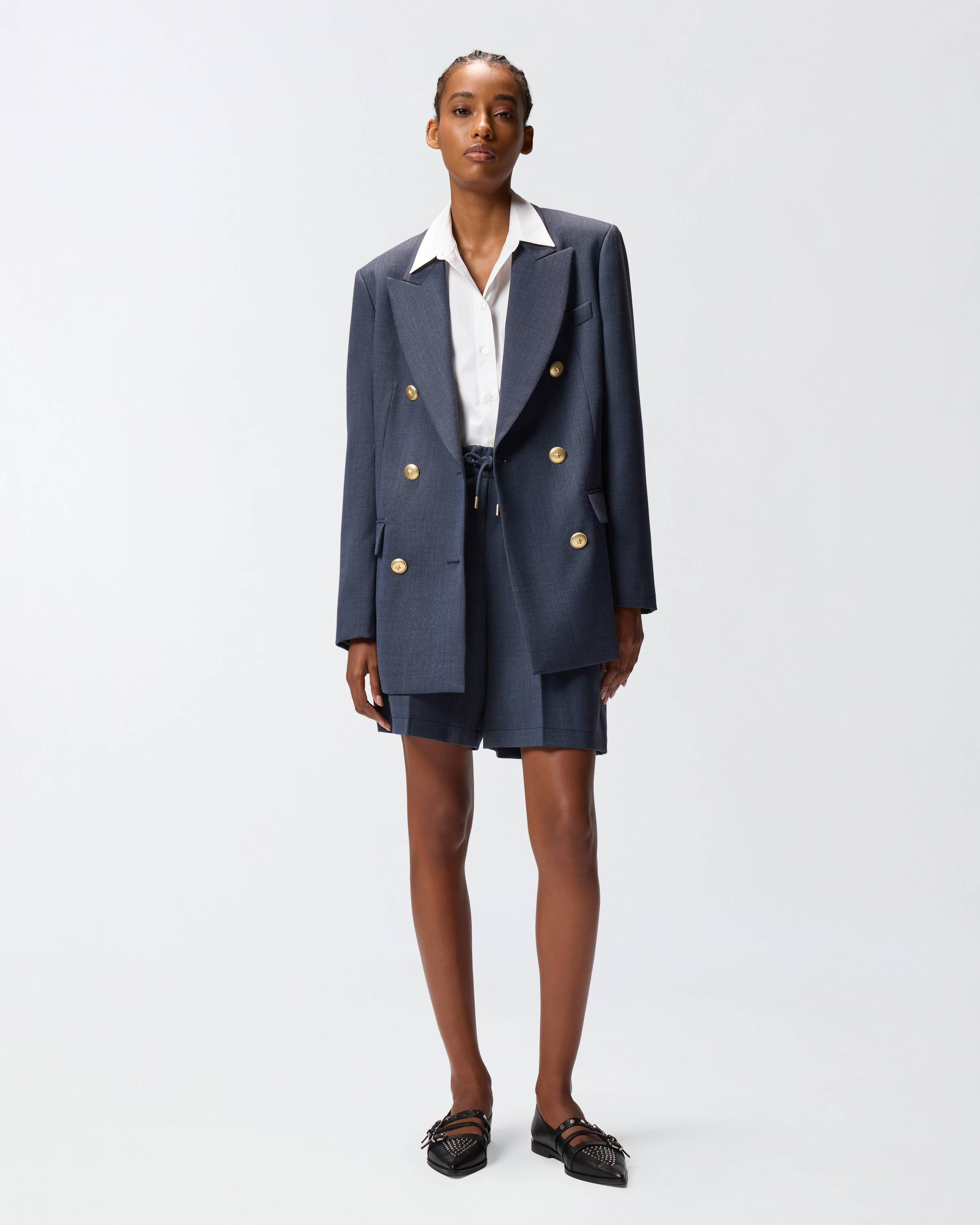 Wool double-breasted blazer with gold buttons PINKO Blue