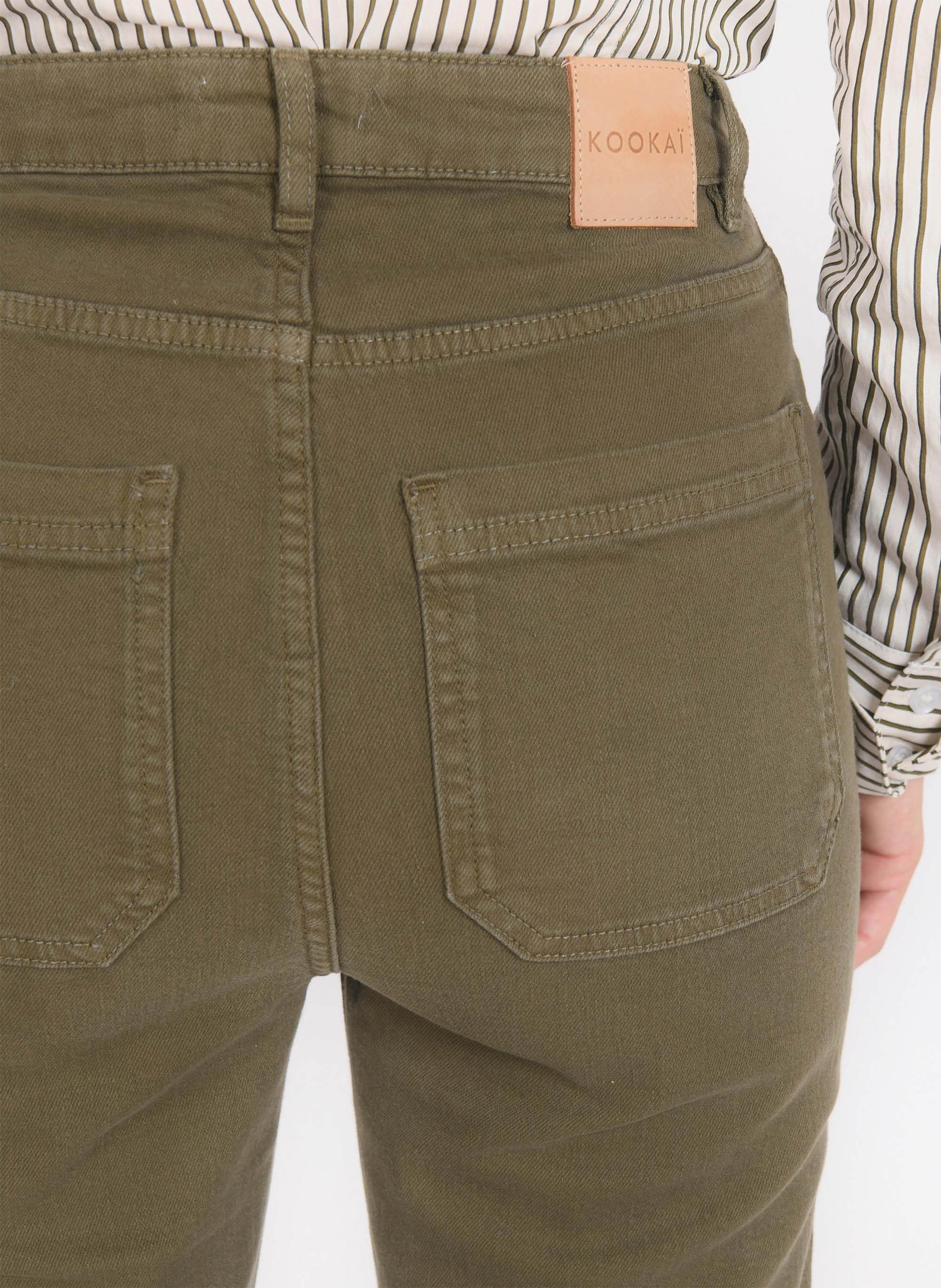 Pantalon flare uni taille haute KOOKAI Kaki