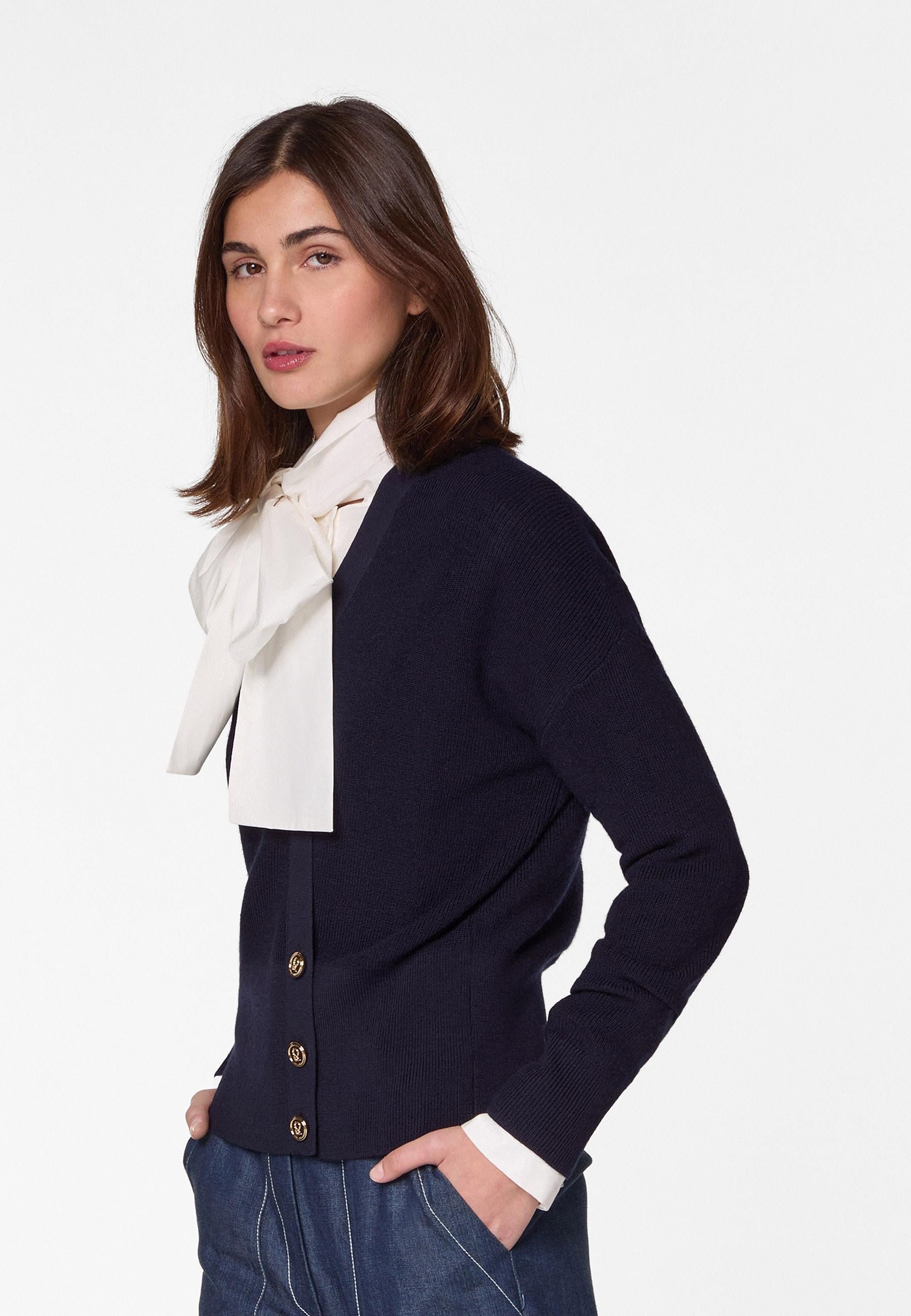 Merino wool trompe l'oeil sweater RODIER Blue