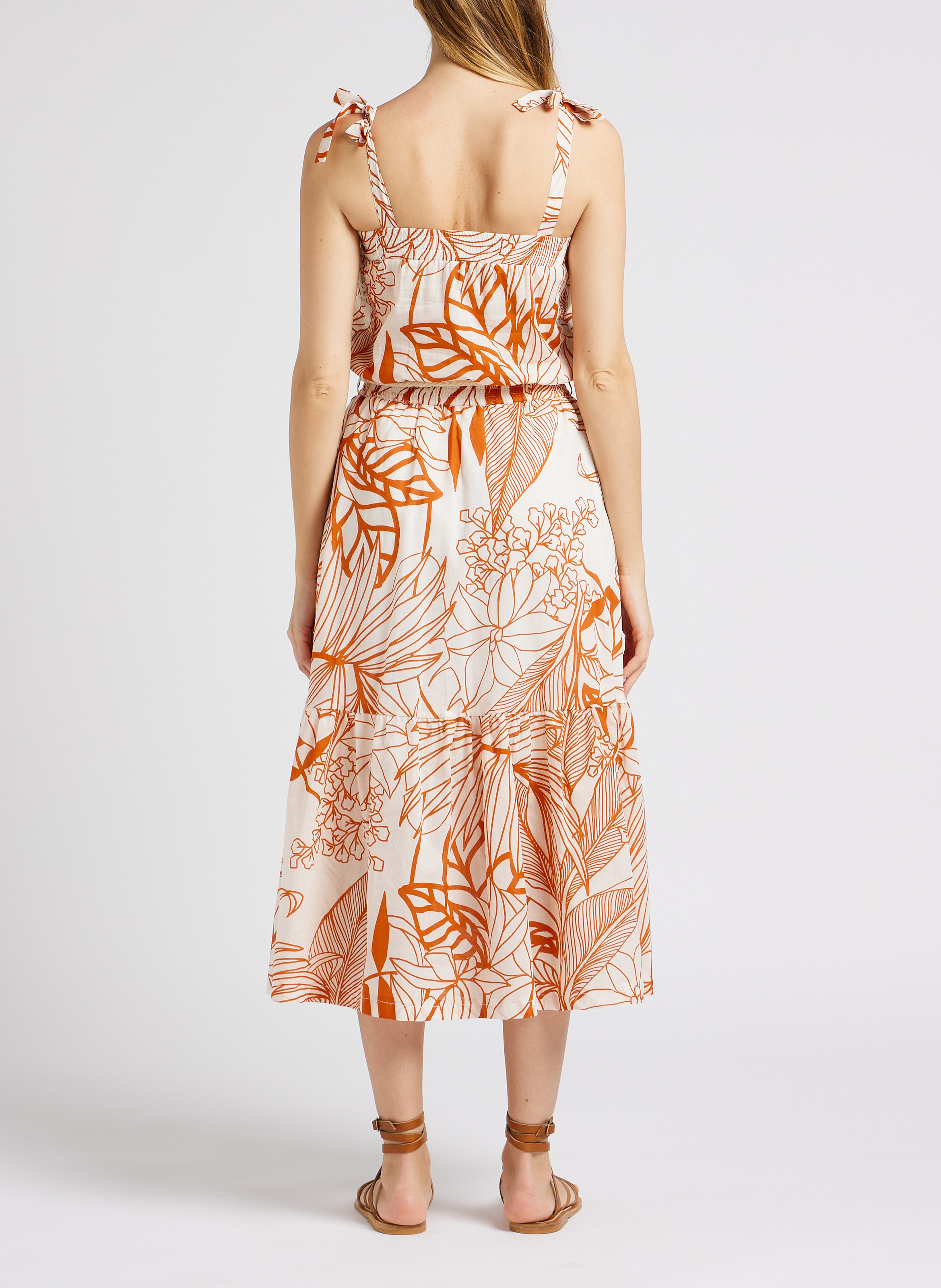 Halflange, katoenen jurk met print LA PETITE FRANCAISE Bruin