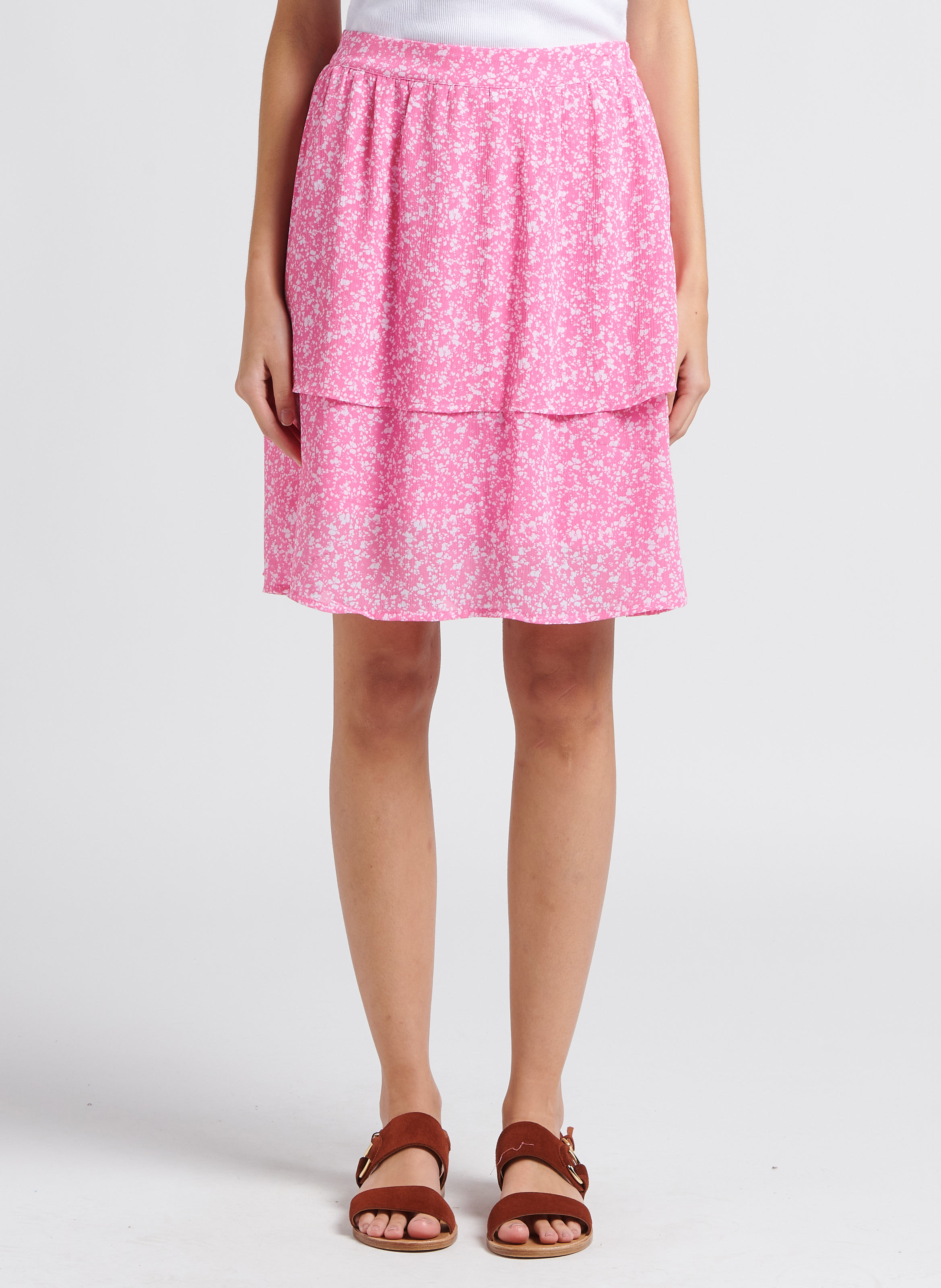 Jupe courte imprimé fleuri à volants MOSS COPENHAGEN Rose