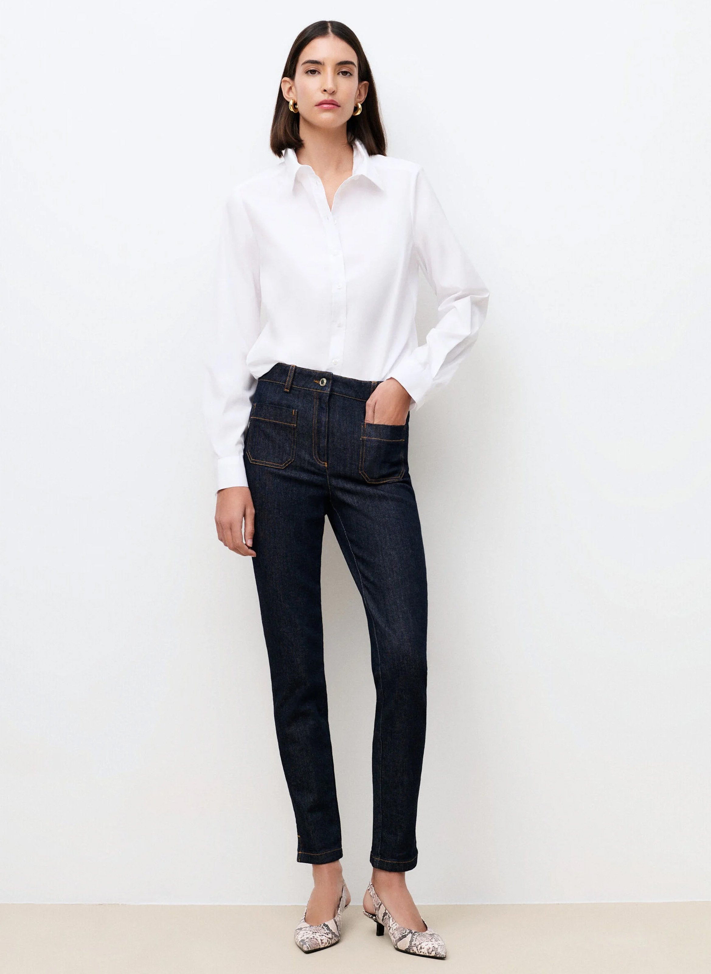 Jean slim taille haute en coton mélangé CAROLL Bleu