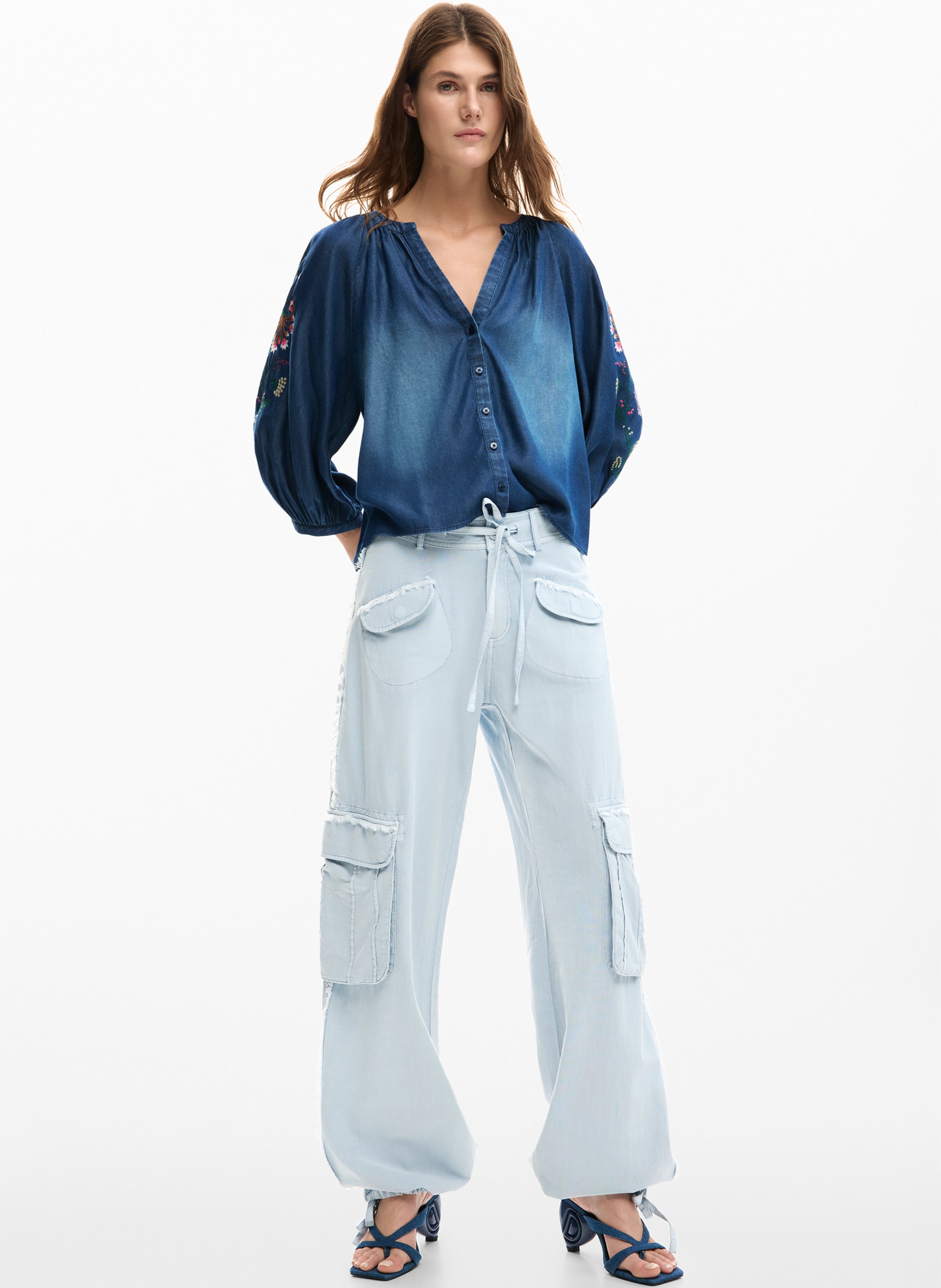 Pantalon large en coton mélangé DESIGUAL Bleu