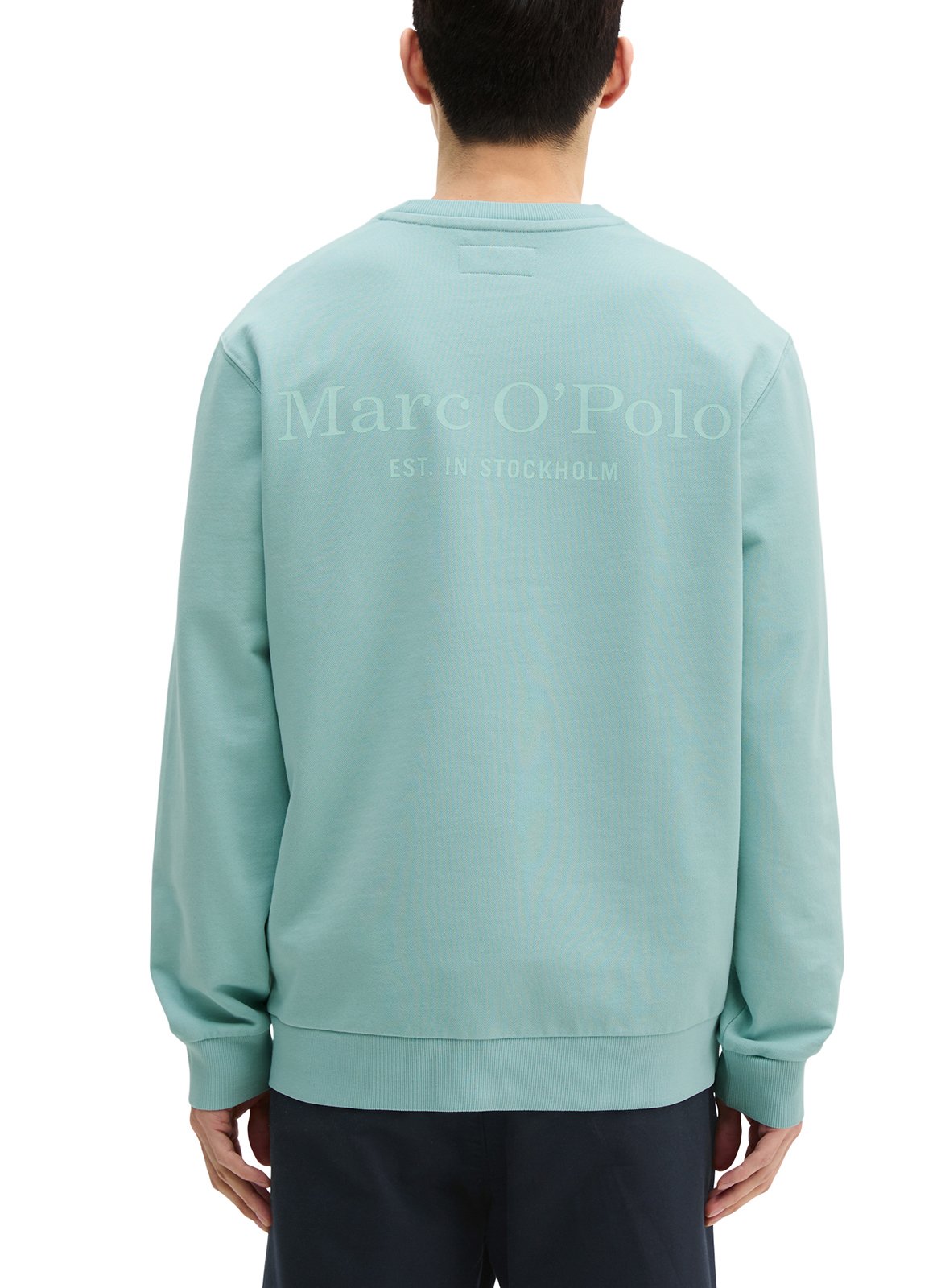 Gerader Rundhalsausschnitt-Sweatshirt aus einfarbiger Baumwolle. MARC O'POLO Blau