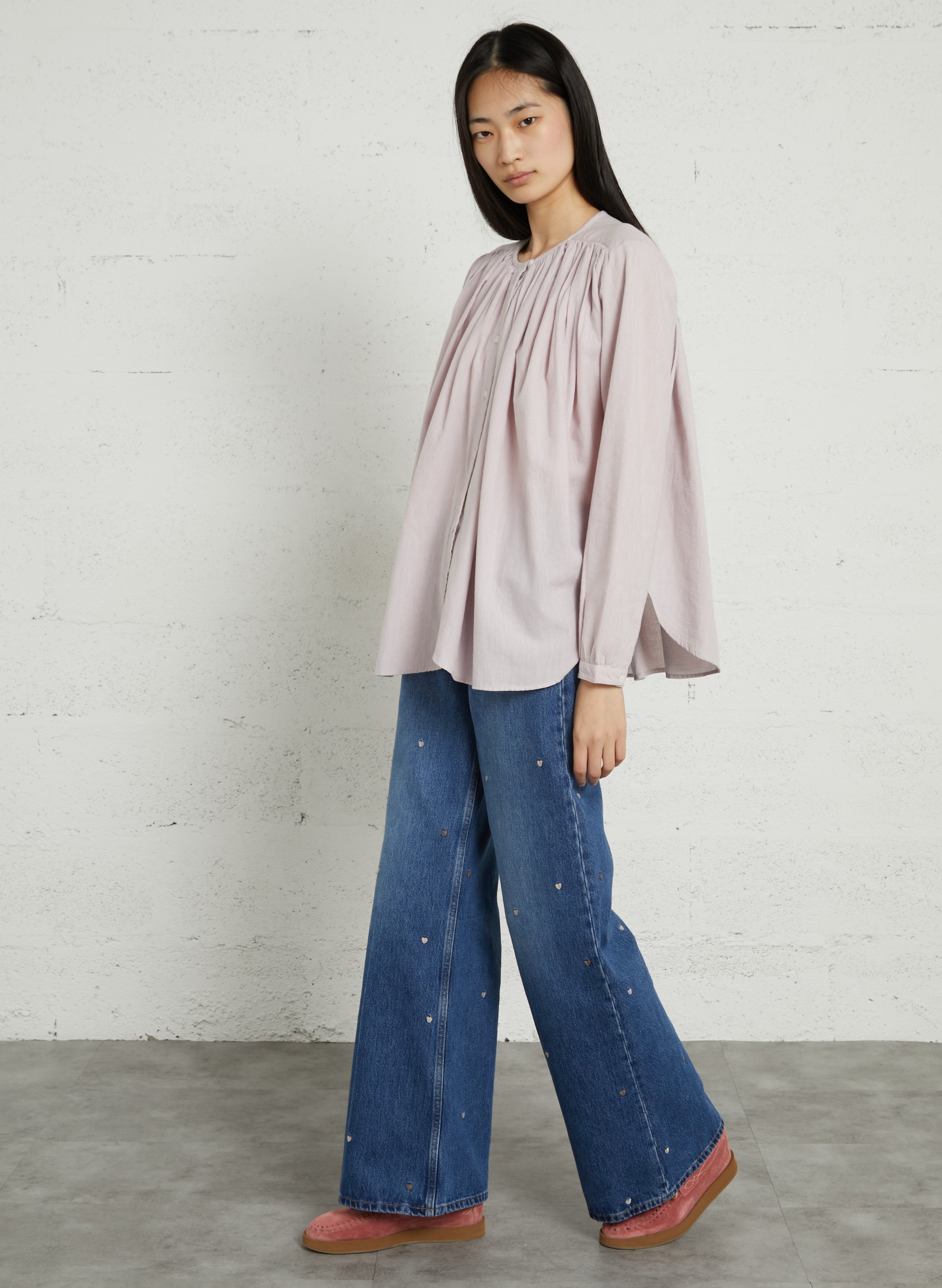 Baumwollbluse mit Rundhalsausschnitt FEEKA Violett