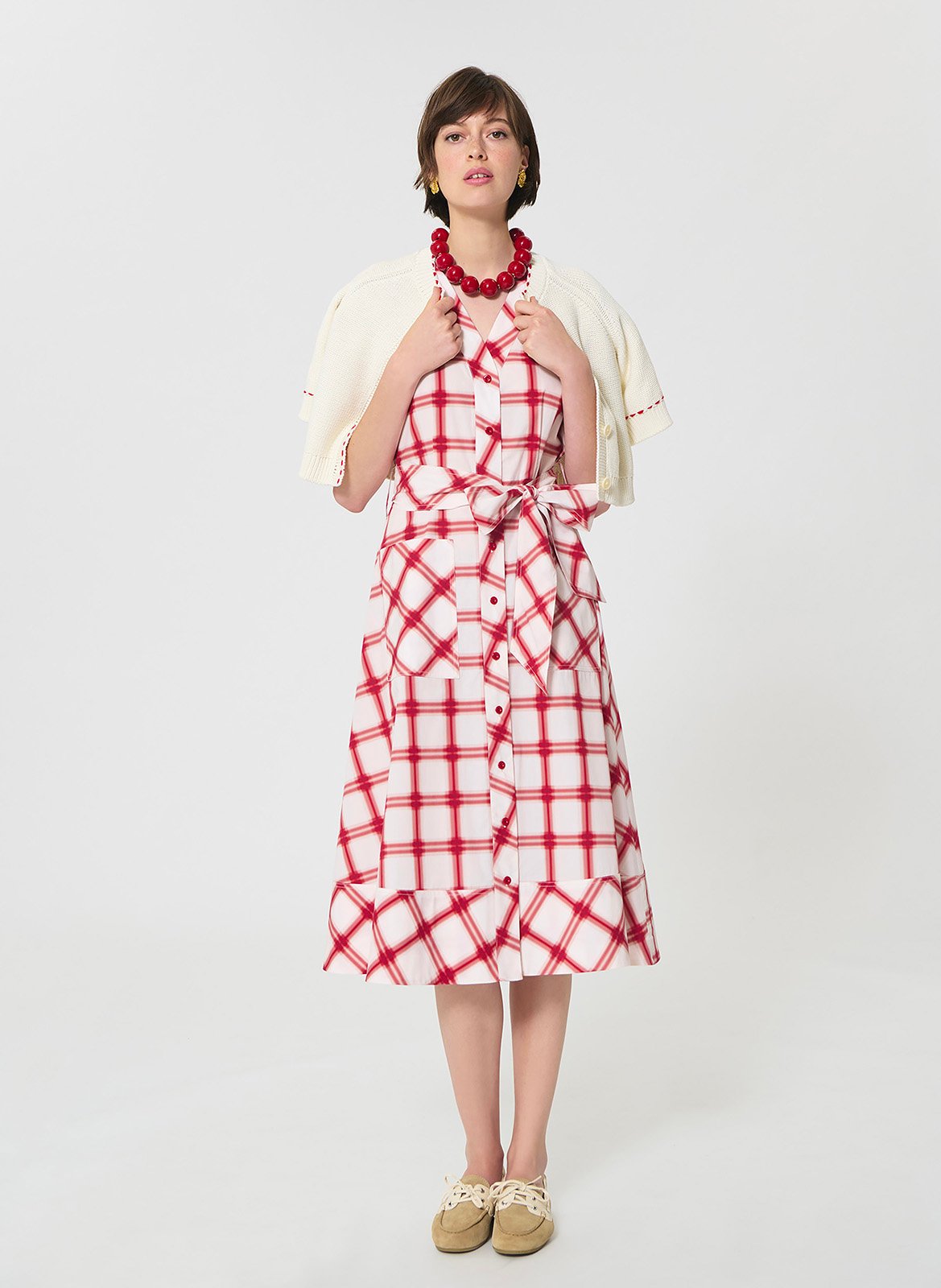 Robe midi col V en coton  TARA JARMON Rouge