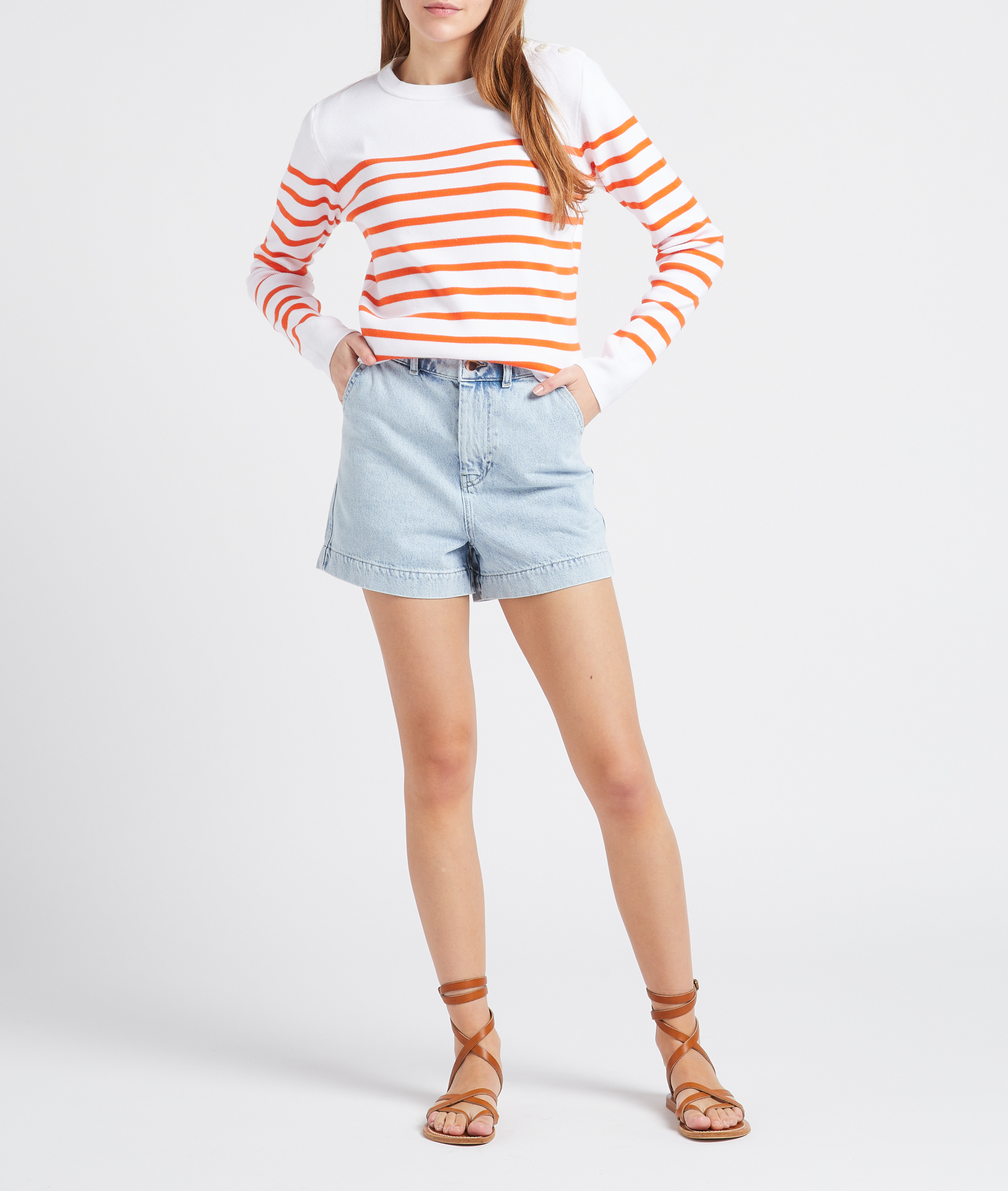 Short droit taille haute en coton INDEE Bleu