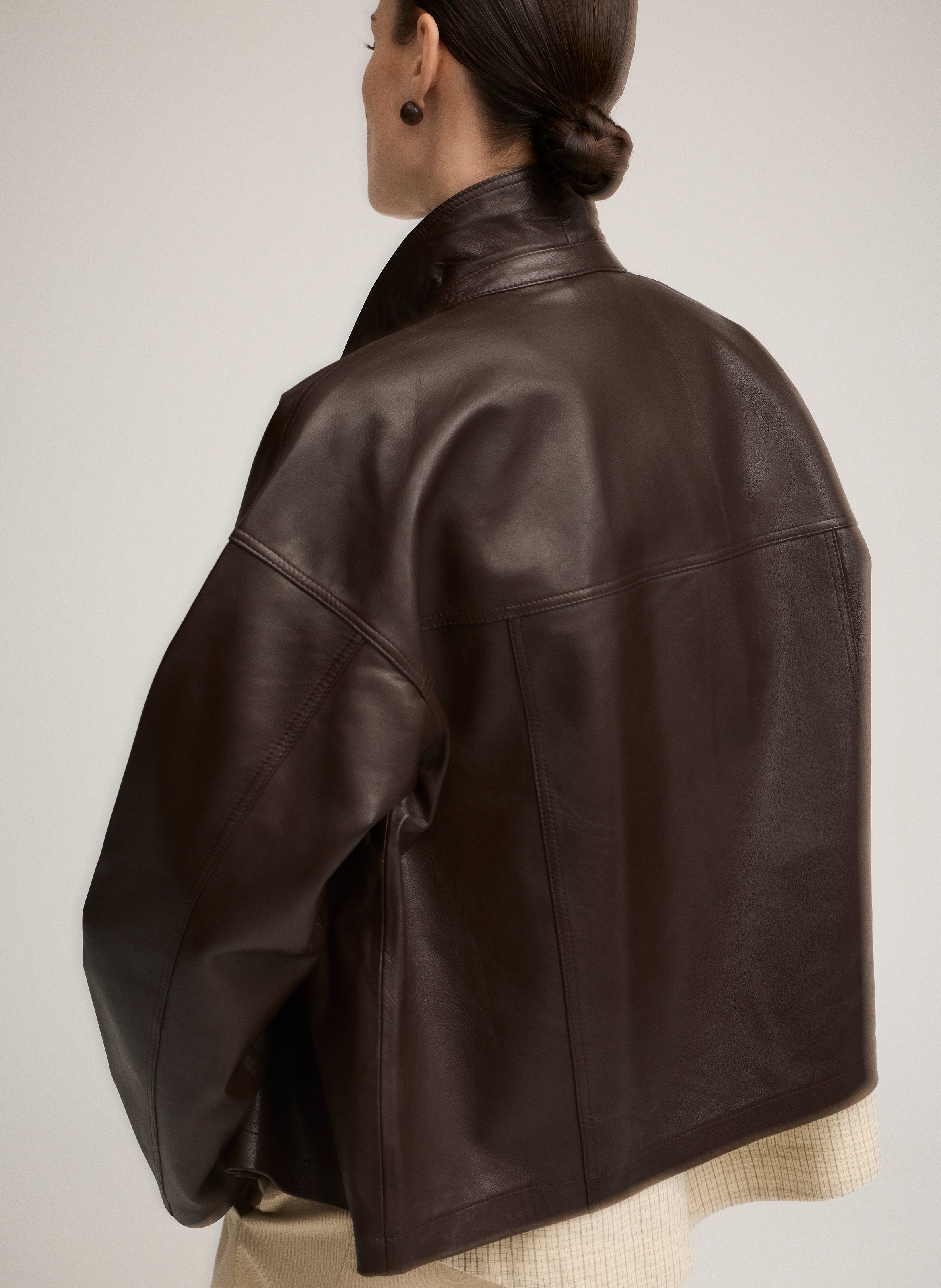 Veste ample boutonnée en cuir  ROUGE EDIT Marron