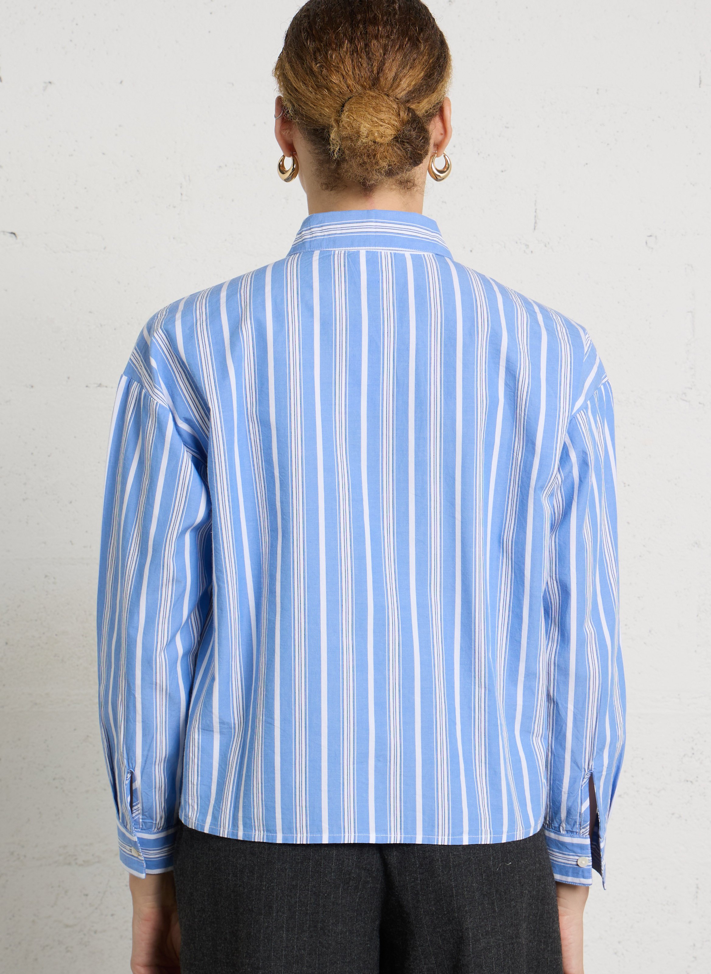 Striped straight cotton shirt with classic collar MAISON 123 Blue