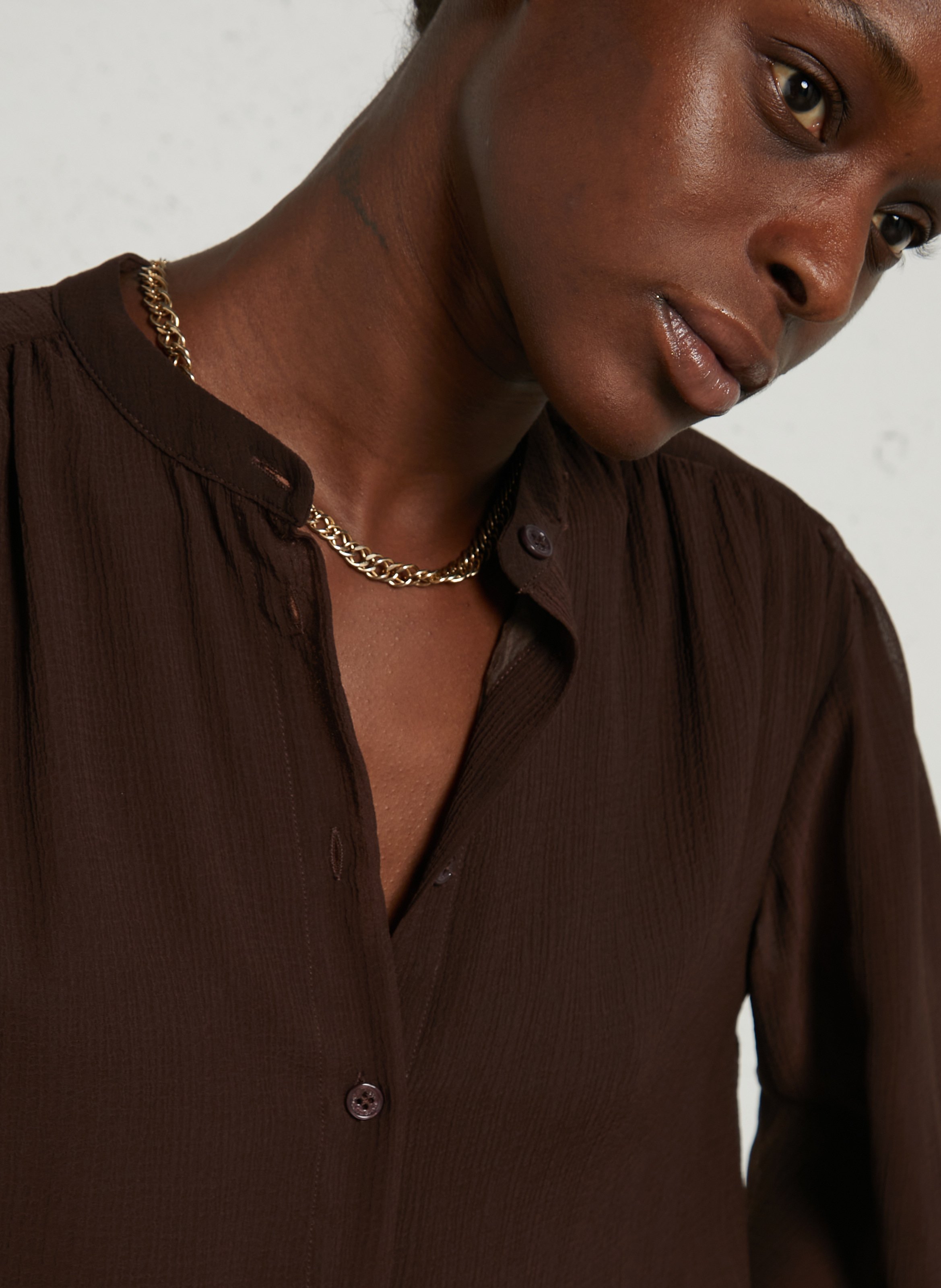 Chemise ample col mao LA PETITE ETOILE Marron