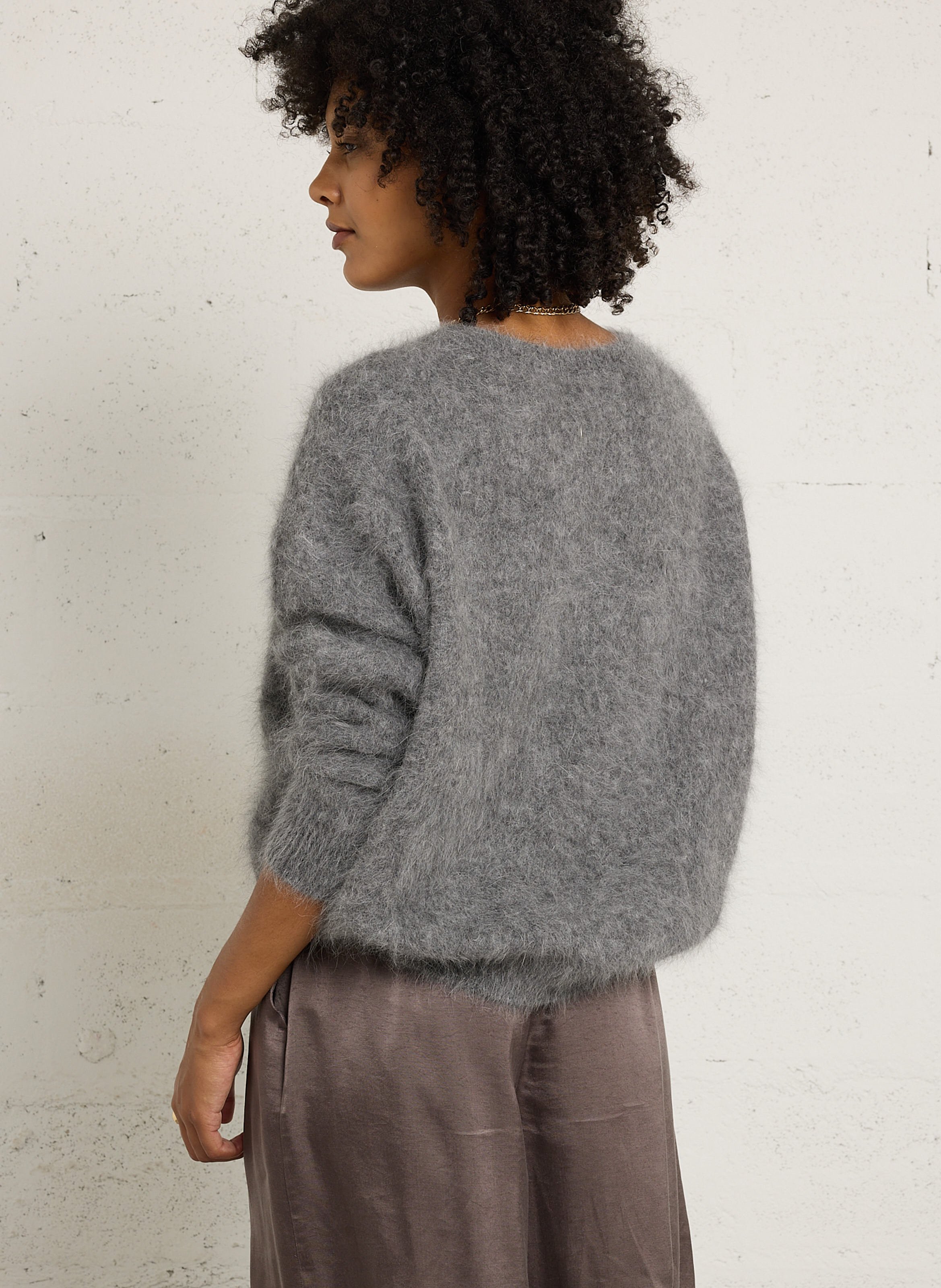 Pull oversize col rond en angora mélangé BELLEROSE Gris