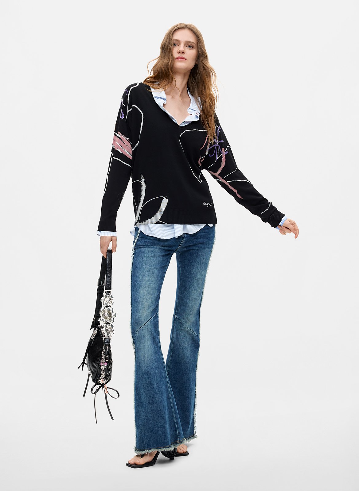 Pull col V  DESIGUAL Noir