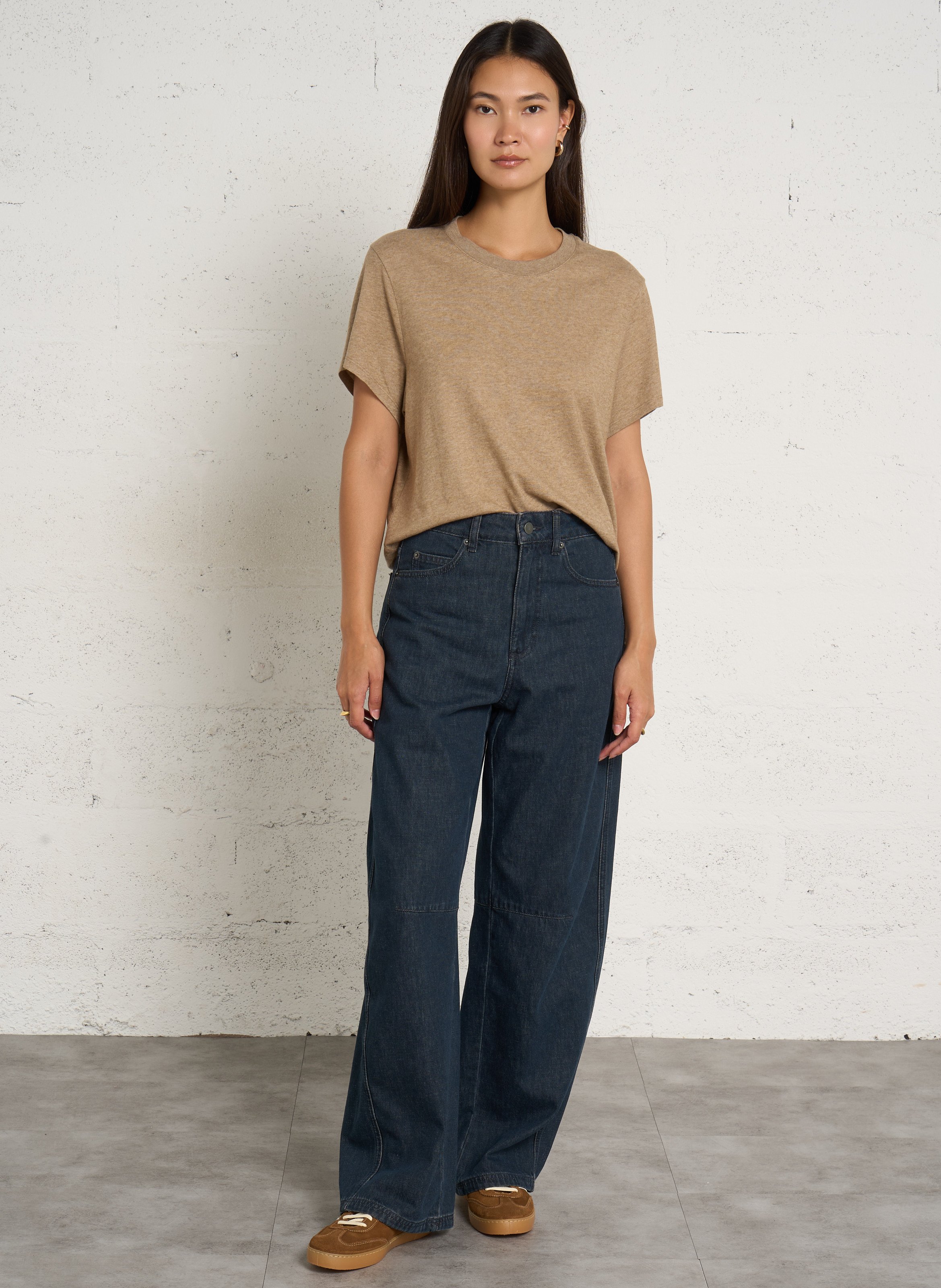 T-shirt met ronde hals | katoenblend met chiné-effect AMERICAN VINTAGE Bruin