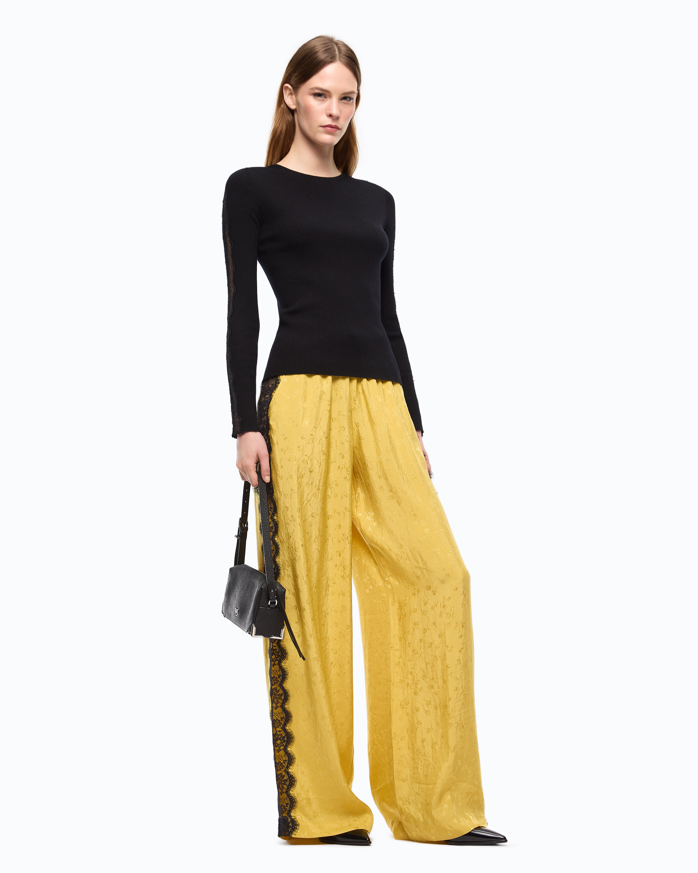 Pull côtelé à dentelle PINKO Noir