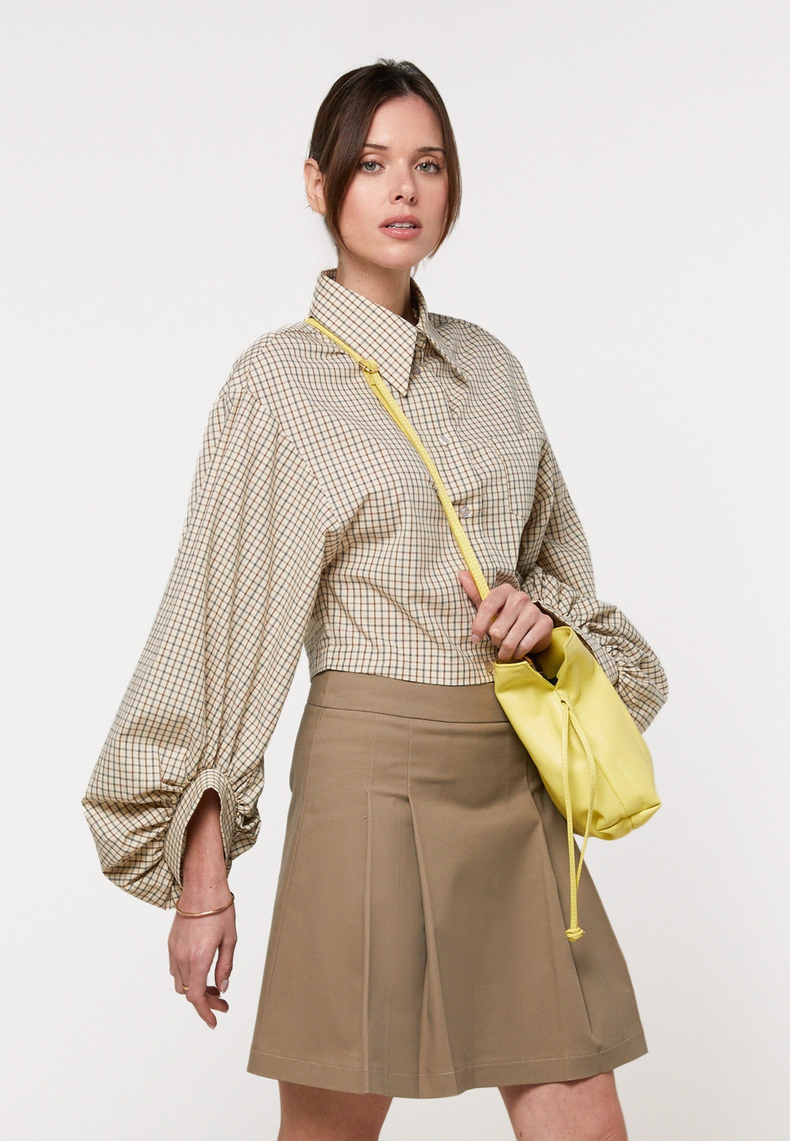 Short checked shirt with puff sleeves RODIER Beige
