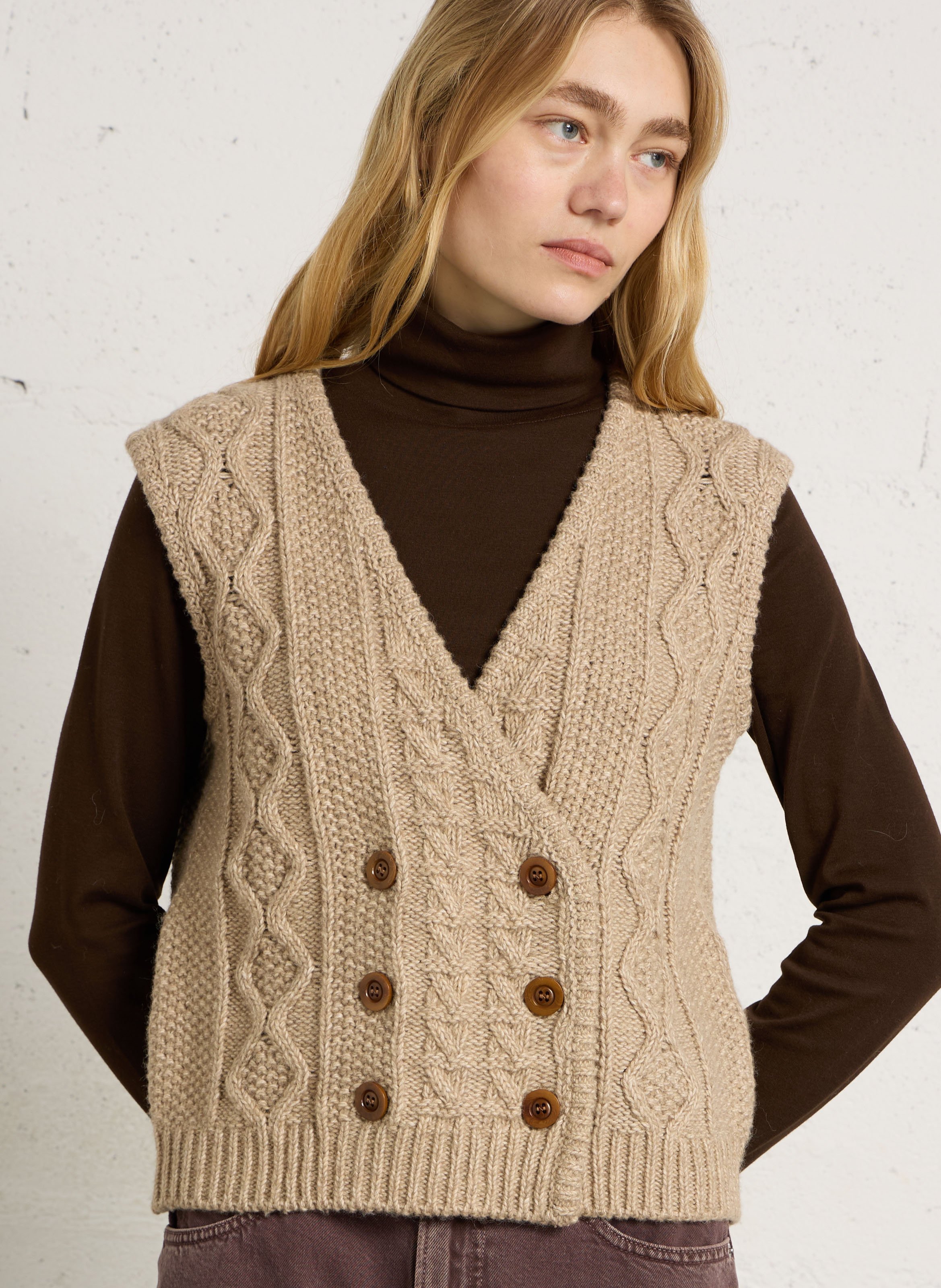 Pull droit sans manches en coton mélangé MAISON 123 Gris