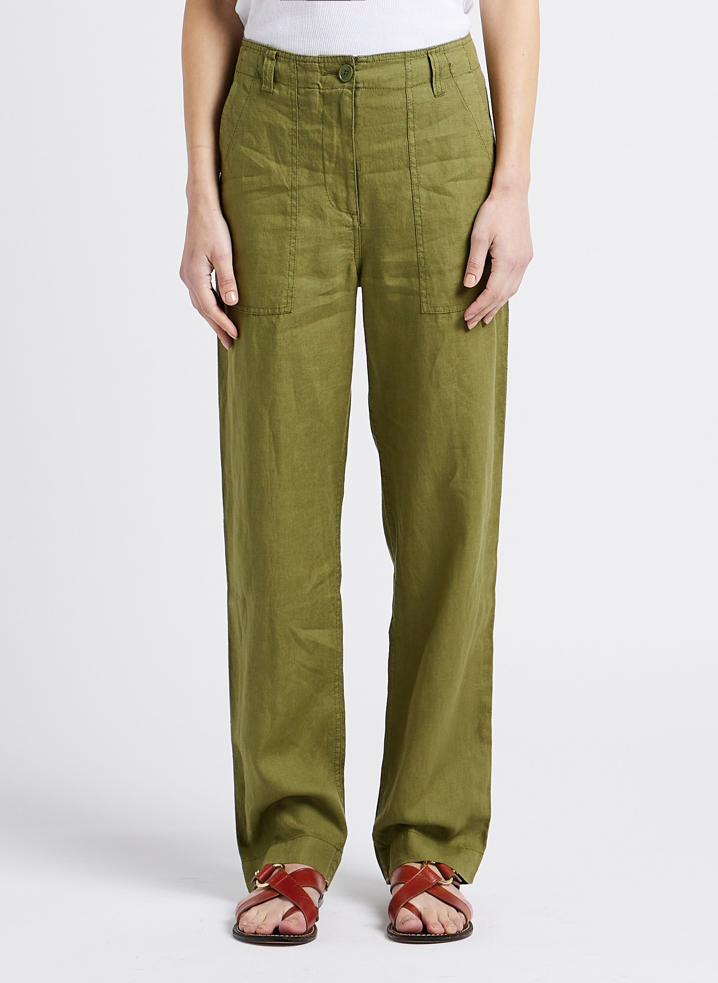 Pantalon Droit En Lin Hugues Olive Bensimon Femme Place des