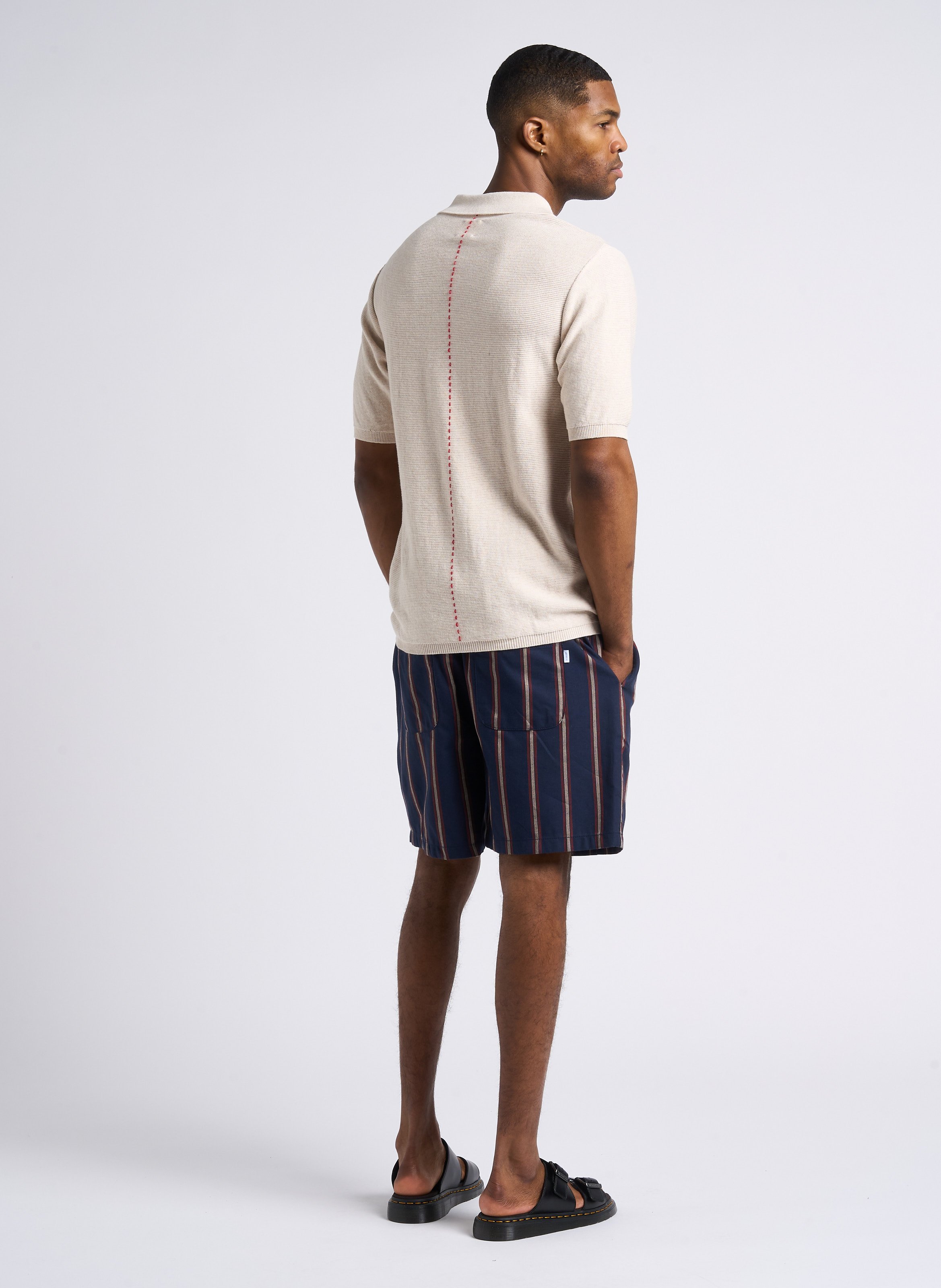 Striped straight-leg cotton shorts LES DEUX Blue