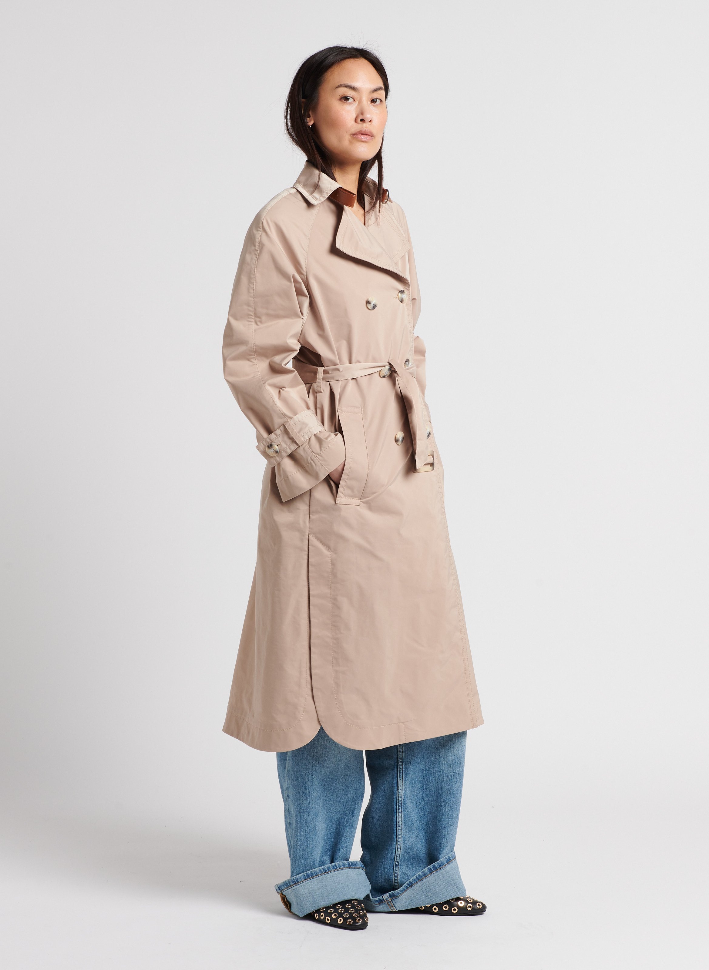 Trench imperméable ceinturée à col tailleur MAX&Co. Beige