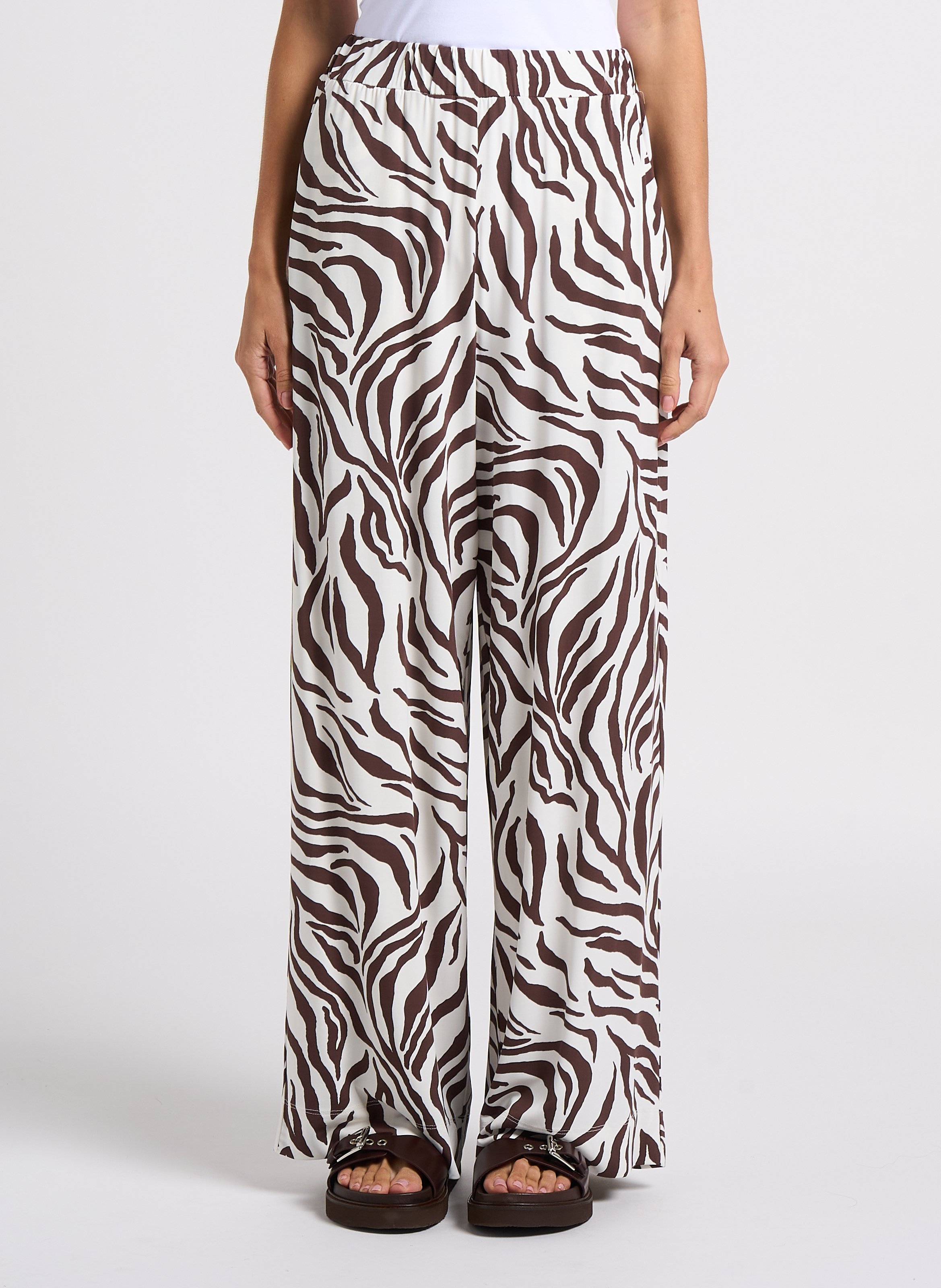 Printed straight-leg pants with high elasticated waist MAX MARA LEISURE Brown