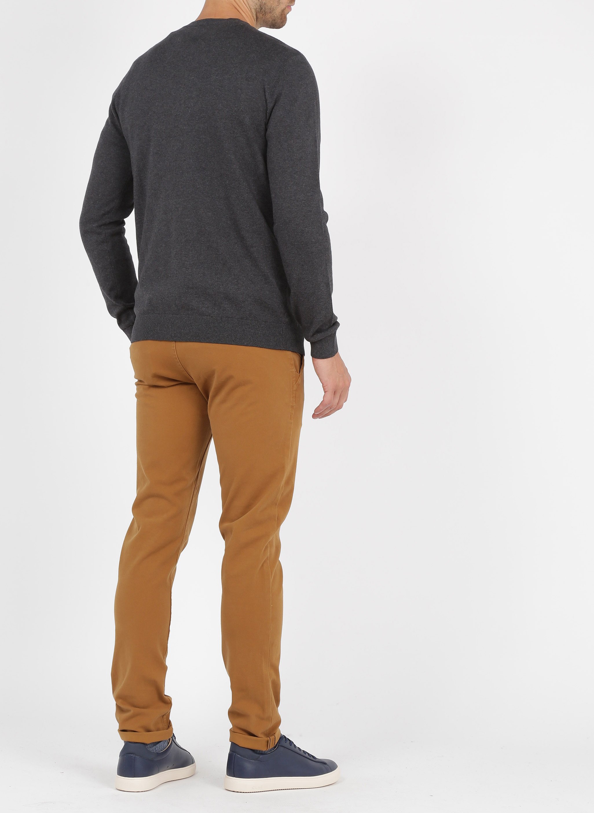 Rundhalspullover aus Baumwolle, Regular Fit SELECTED Grau