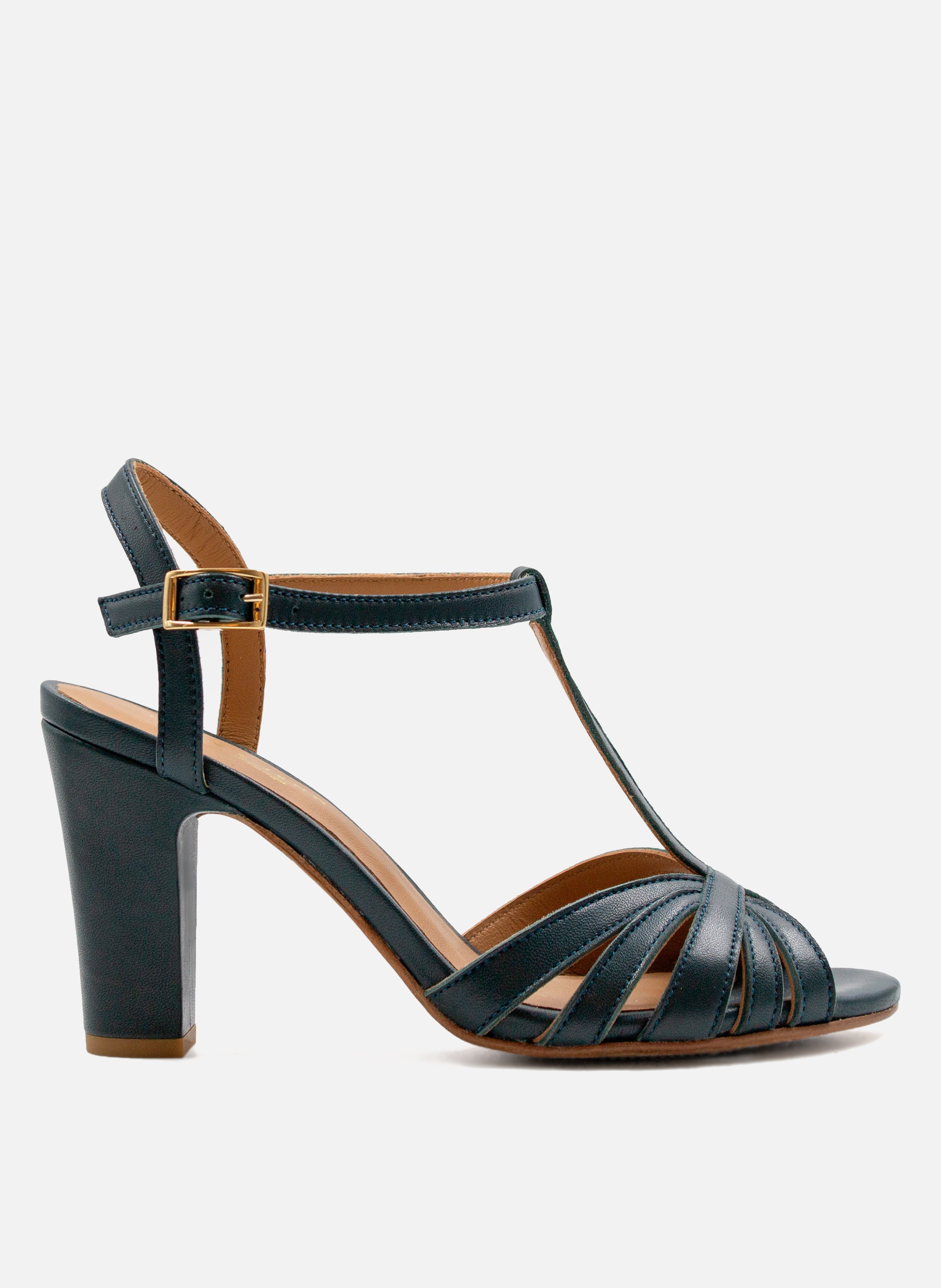 Leather strappy sandals with heels JULES & JENN Green