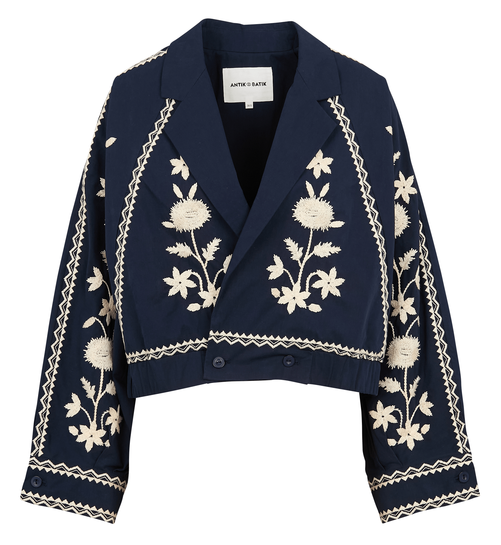 Veste col tailleur brodée ANTIK BATIK Bleu