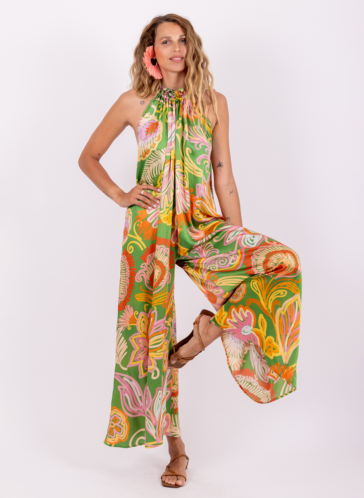 Combinaison large sans manches imprimée SUNDRESS Vert