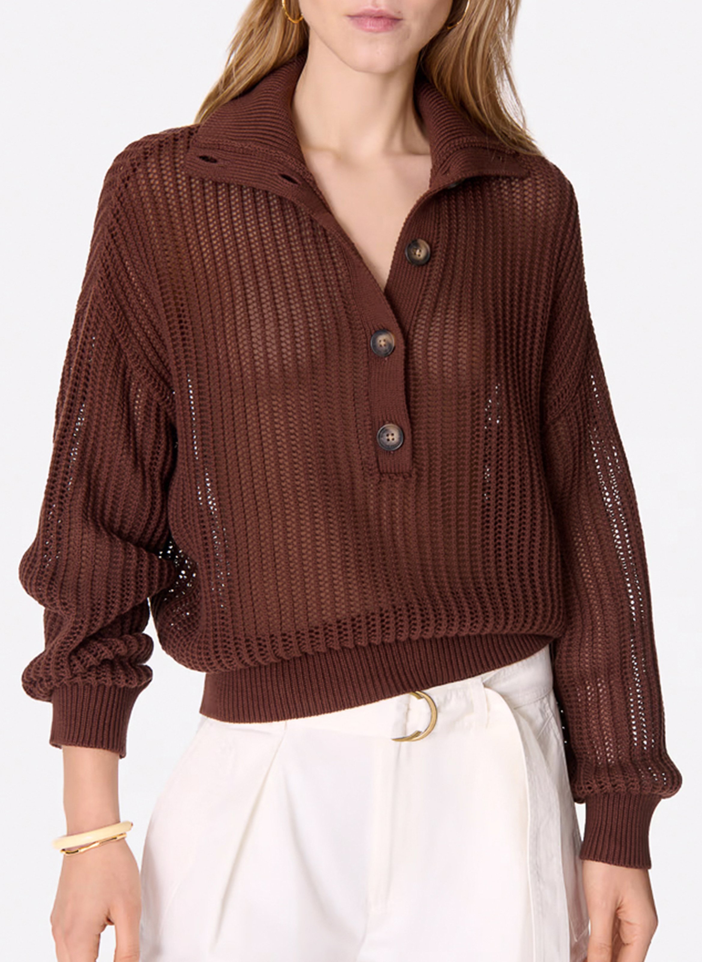 Pull oversize col montant en coton Eloic Ebene Vanessa Bruno - Femme ...