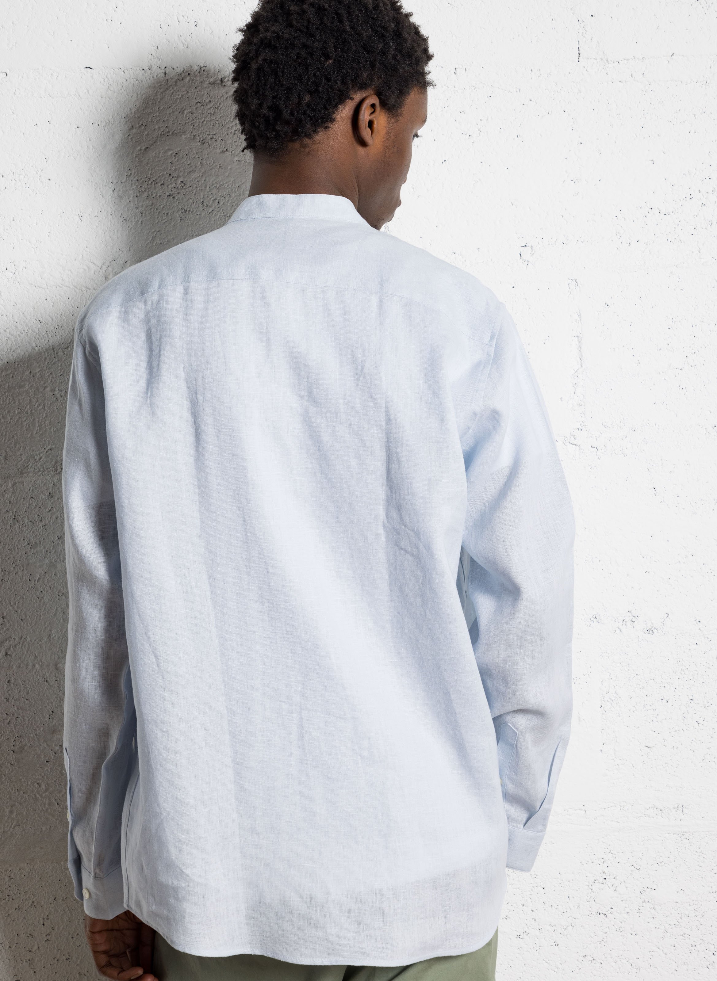 Mandarin collar linen shirt AU PRINTEMPS PARIS Blue